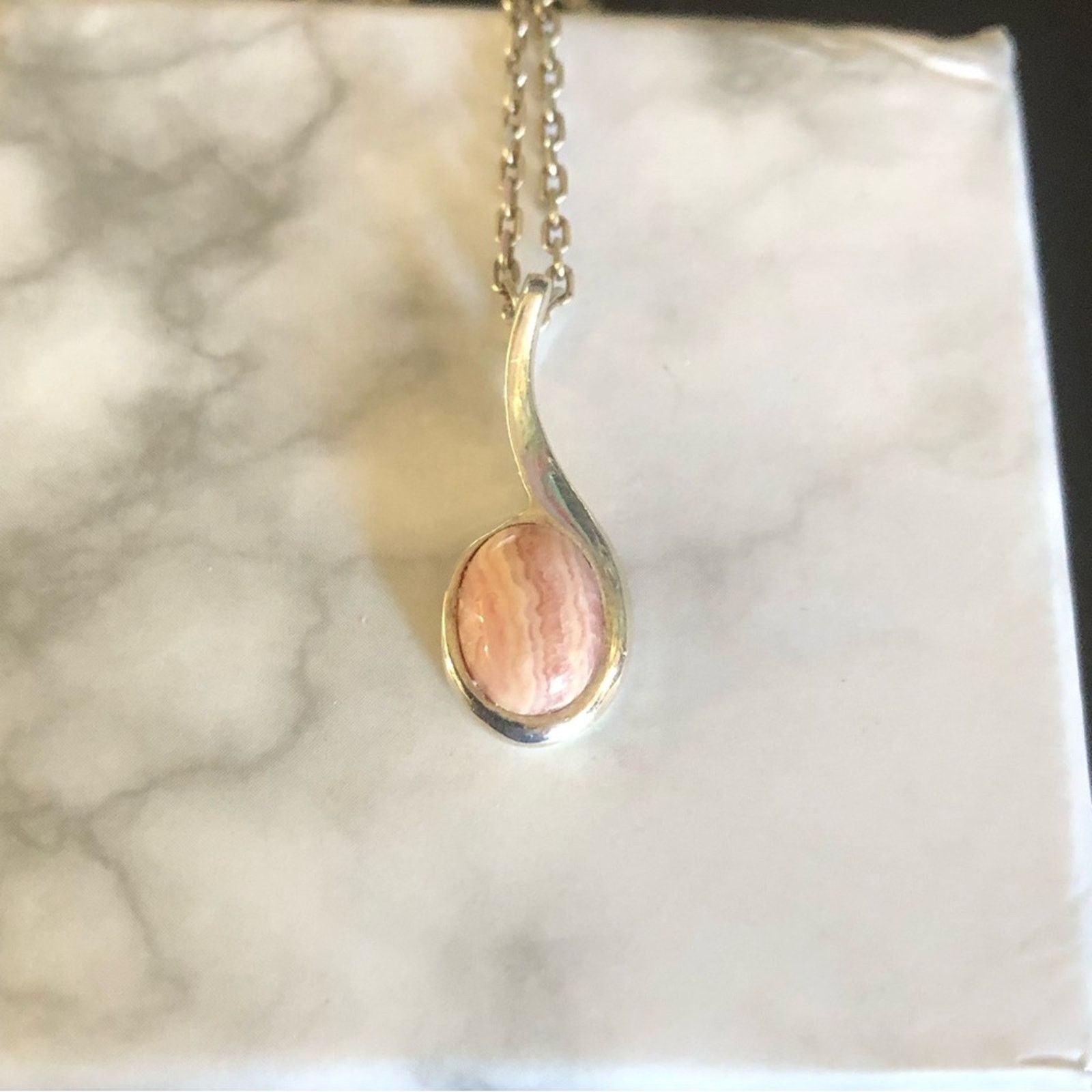 Jewelry Rhodochrosite oval stone 925 swirl pendant necklace Size ONE SIZE - 4 Thumbnail