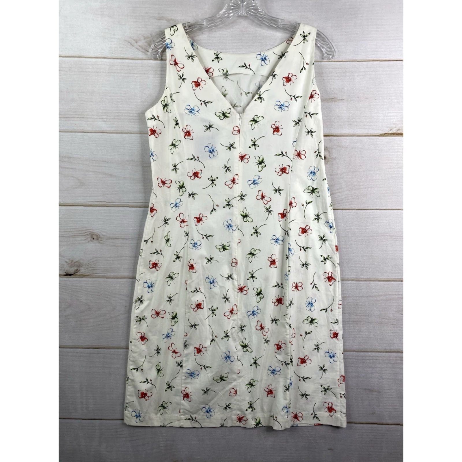 Vintage Hillard & Hanson Dress Womens 10 White Floral Butterflies Sleeveless Sundress NWT Size L / US 10 / IT 46 - 7 Thumbnail