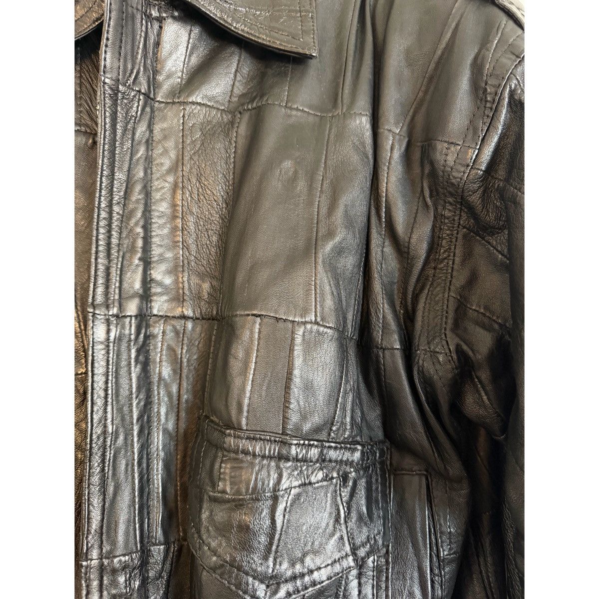 Vintage VINTAGE BLACK PATCHWORK BOMBER LEATHER JACKET Size US M / EU 48-50 / 2 - 2 Thumbnail