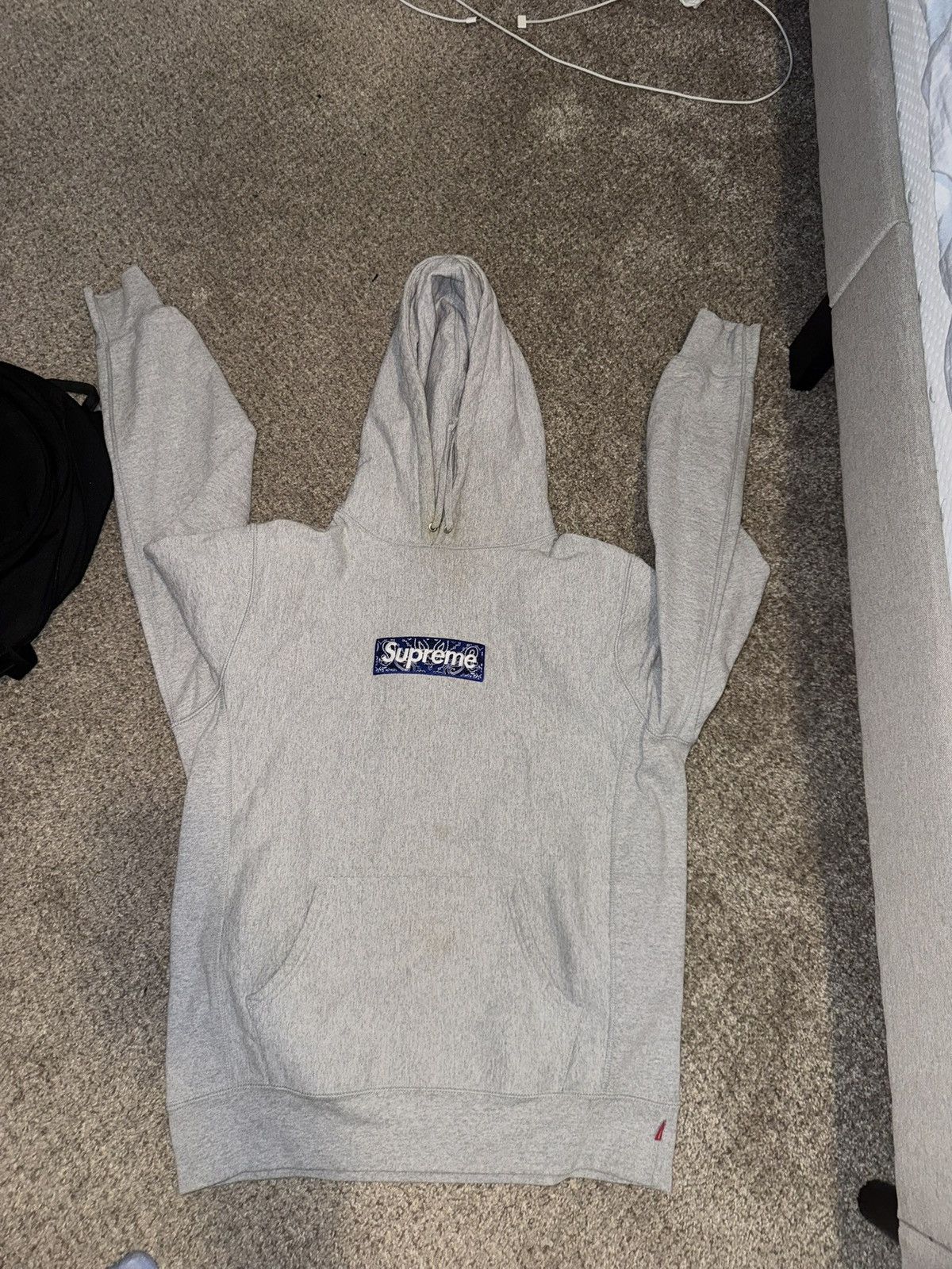 Supreme Supreme Bandana Box Logo Hoodie Grey and Blue LARGE | Grailed
