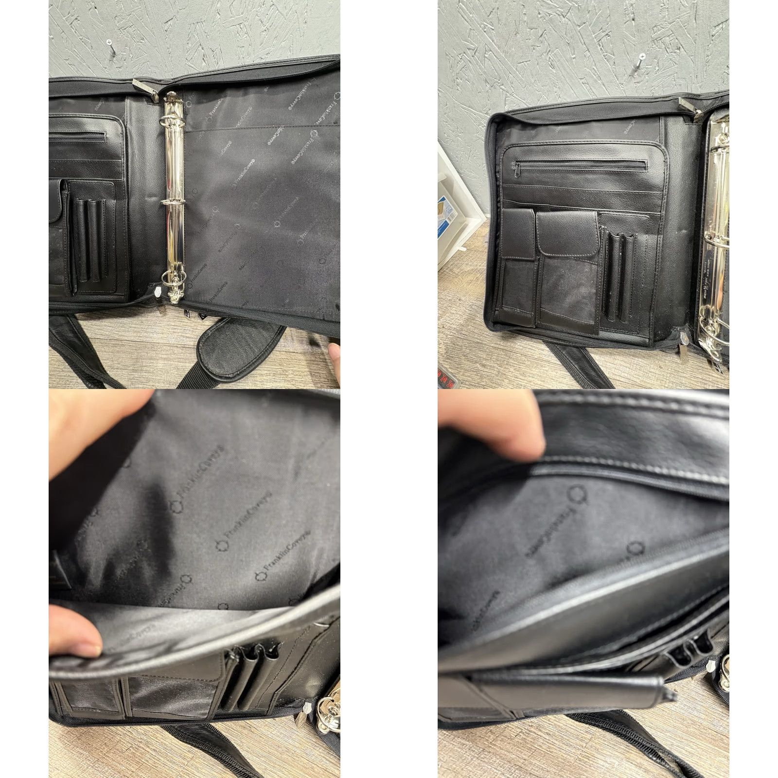 Vintage Franklin Covey Black Leather Shoulder Bag Purse | Medium Nylon Lining | School/Travel Crossbody Handbag Mens Womens Size ONE SIZE - 8 Thumbnail