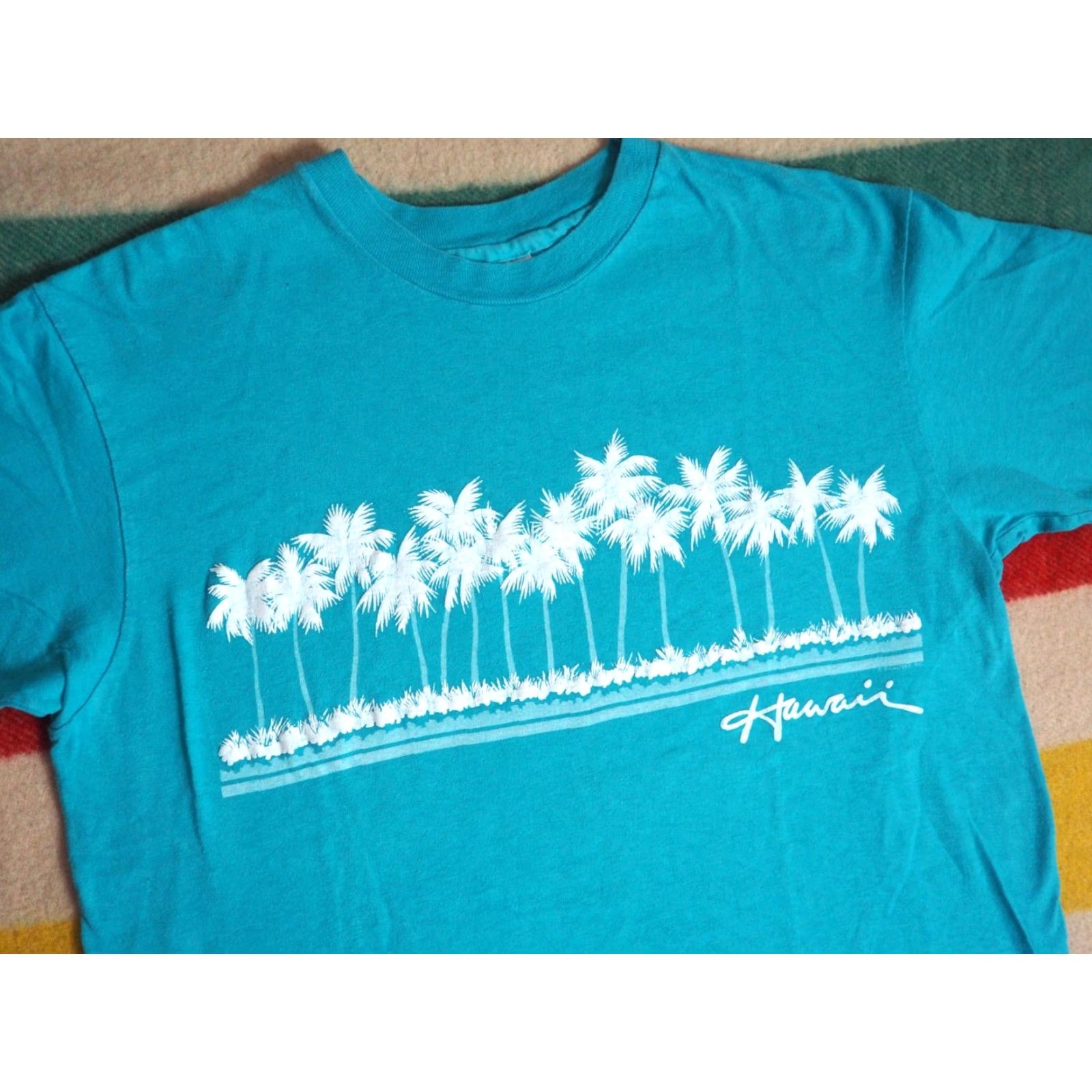 Hanes VINTAGE Hanes T-Shirt Hawaii Palm Blue 90s 80s USA Made Surf Tee Mens L Size US L / EU 52-54 / 3 - 2 Thumbnail