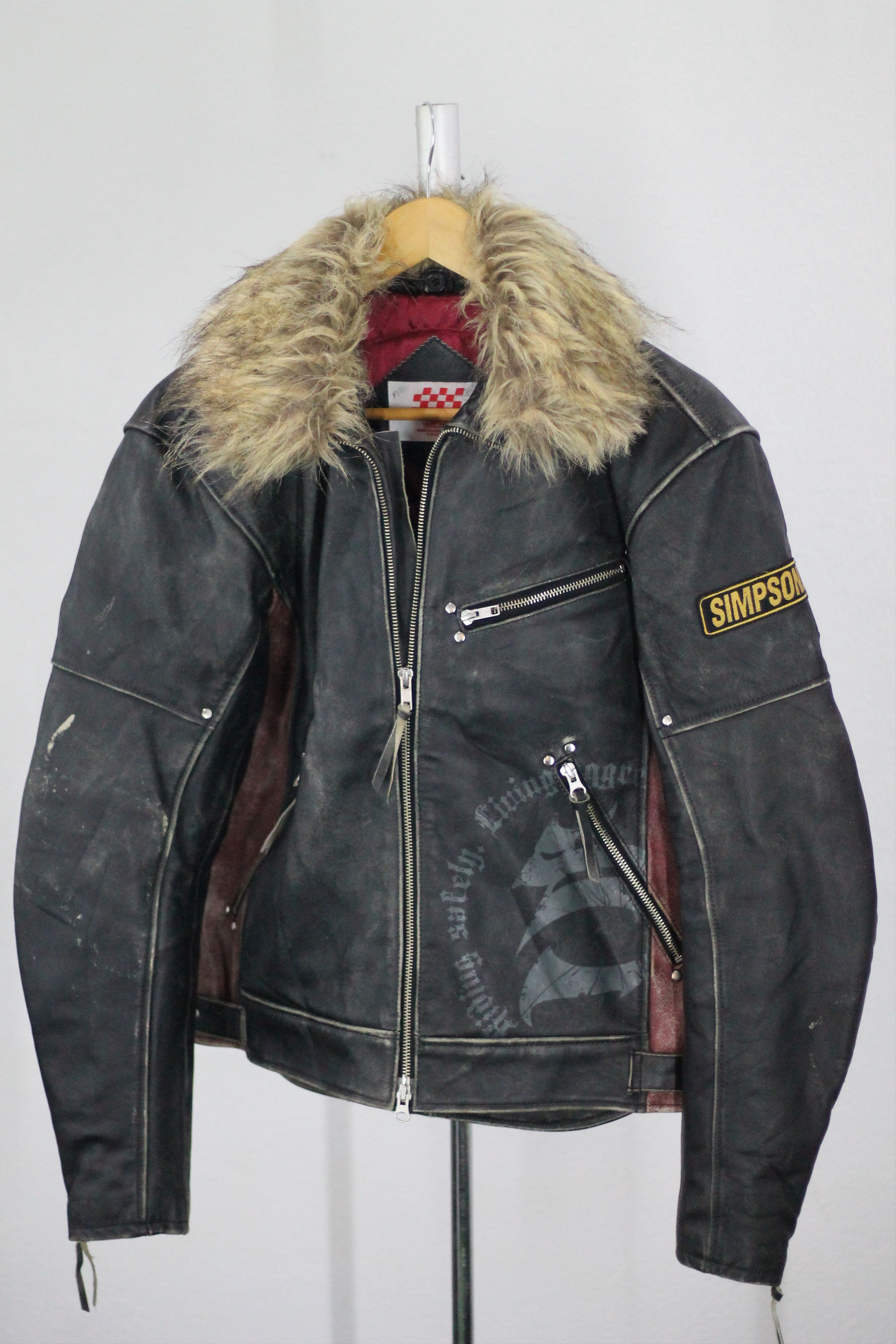 Vintage RARE! Vintage SIMPSON Leather Jacket Removable Fur Collar. Size US L / EU 52-54 / 3 - 1 Thumbnail