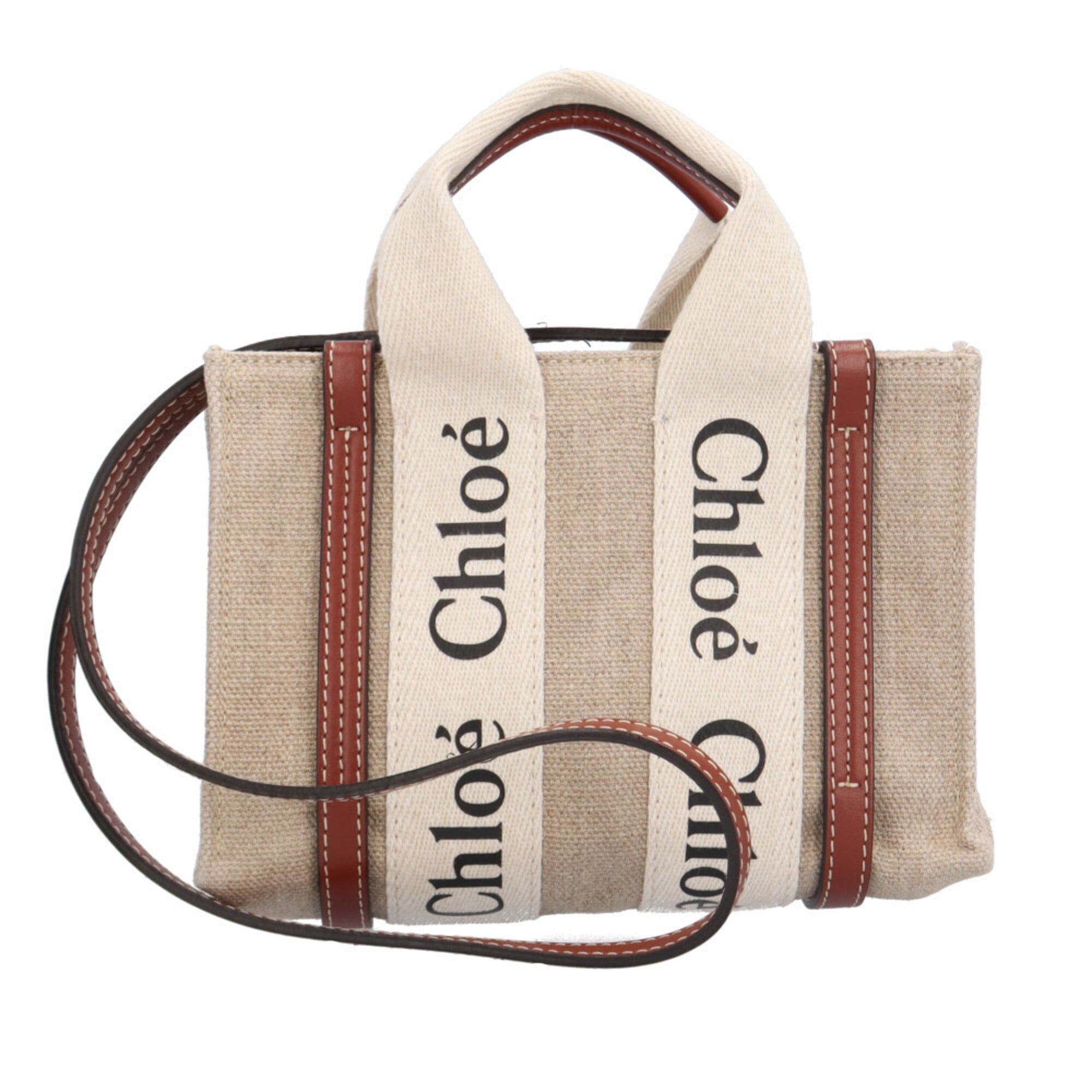 Chloe Chloé Chloe Mini Tote Woody Shoulder Bag, Linen CHC22AP237I2690U, Brown, Women's, 2-way Size ONE SIZE - 1 Thumbnail