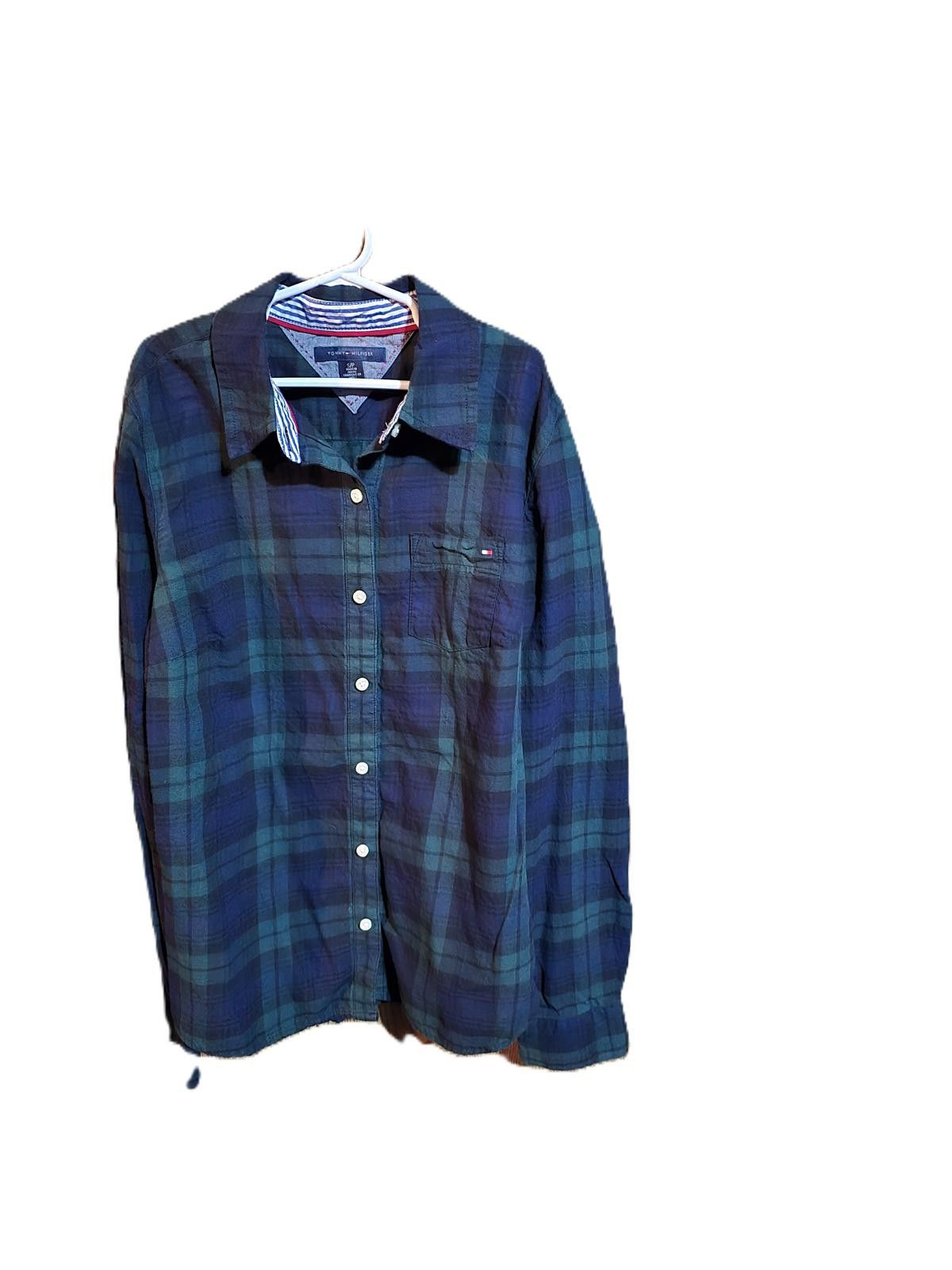 Tommy Hilfiger Tommy Hilfiger Green & Navy Flannel Shirt Size S / US 4 / IT 40 - 1 Thumbnail