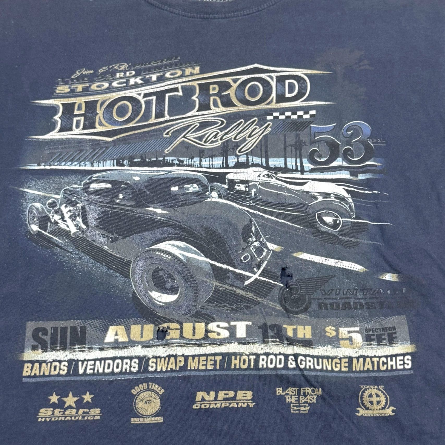 Vintage Stockton Hot Rod Rally Shirt Mens Large Black Car Show Graphic Grunge Band Tee Size US M / EU 48-50 / 2 - 2 Thumbnail