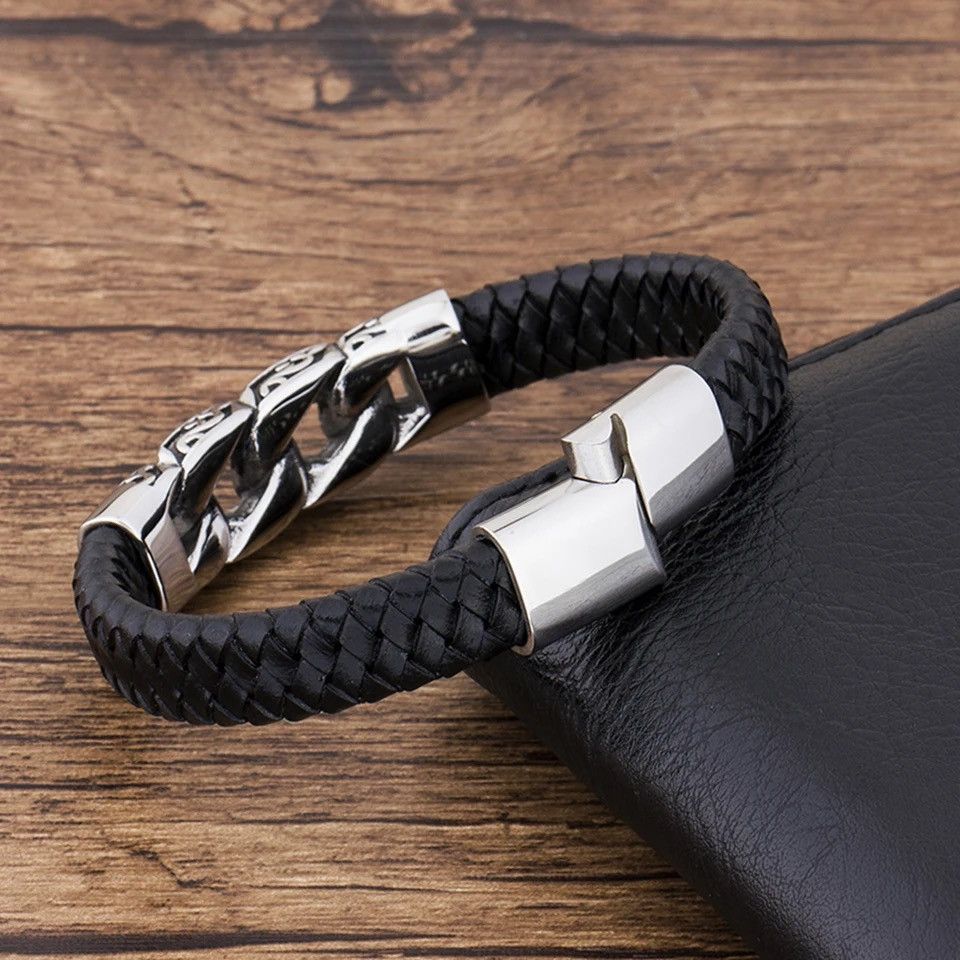 Jewelry × Vintage Charm Braided Rope Layered Magnetic Leather Cross Bracelet Size ONE SIZE - 3 Thumbnail