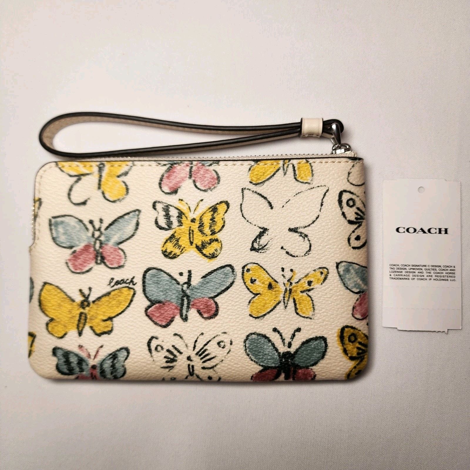 Coach Coach CAQ55 Corner Zip Wristlet Yellow Butterfly Print V4 Size ONE SIZE - 3 Thumbnail