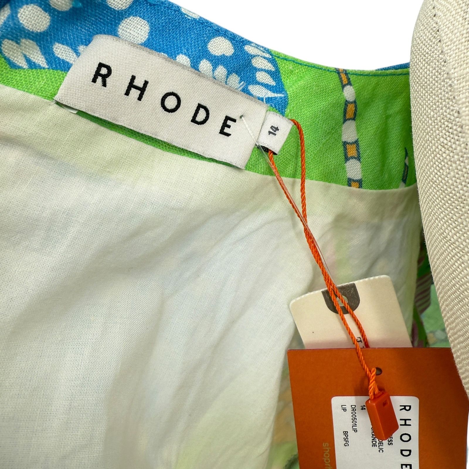 RHODE Rhode Mariana Dress Blue Psychedelic Flower Linen 14 NWT Size XL / US 12-14 / IT 48-50 - 8 Thumbnail