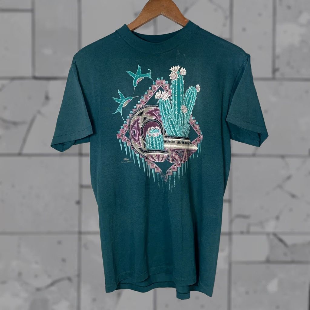 Vintage Oneita Tee Mens M Green VTG Desert Cactus Graphic Single Stitch Size US M / EU 48-50 / 2 - 1 Thumbnail
