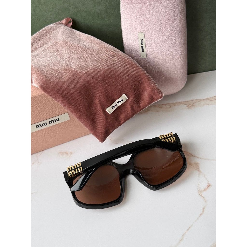 Miu Miu NEW Miu Miu MU A07S Brown Black Oversized Sunglasses $578 Size ONE SIZE - 3 Thumbnail