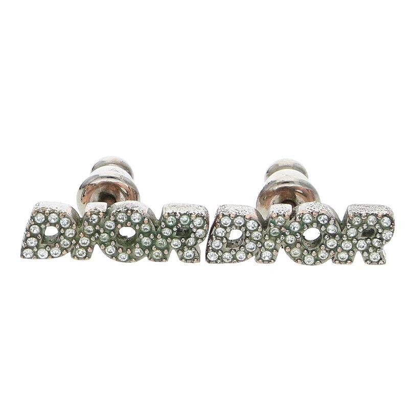 image of Dior Rhinestone Logo Earrings in Silver, Women's