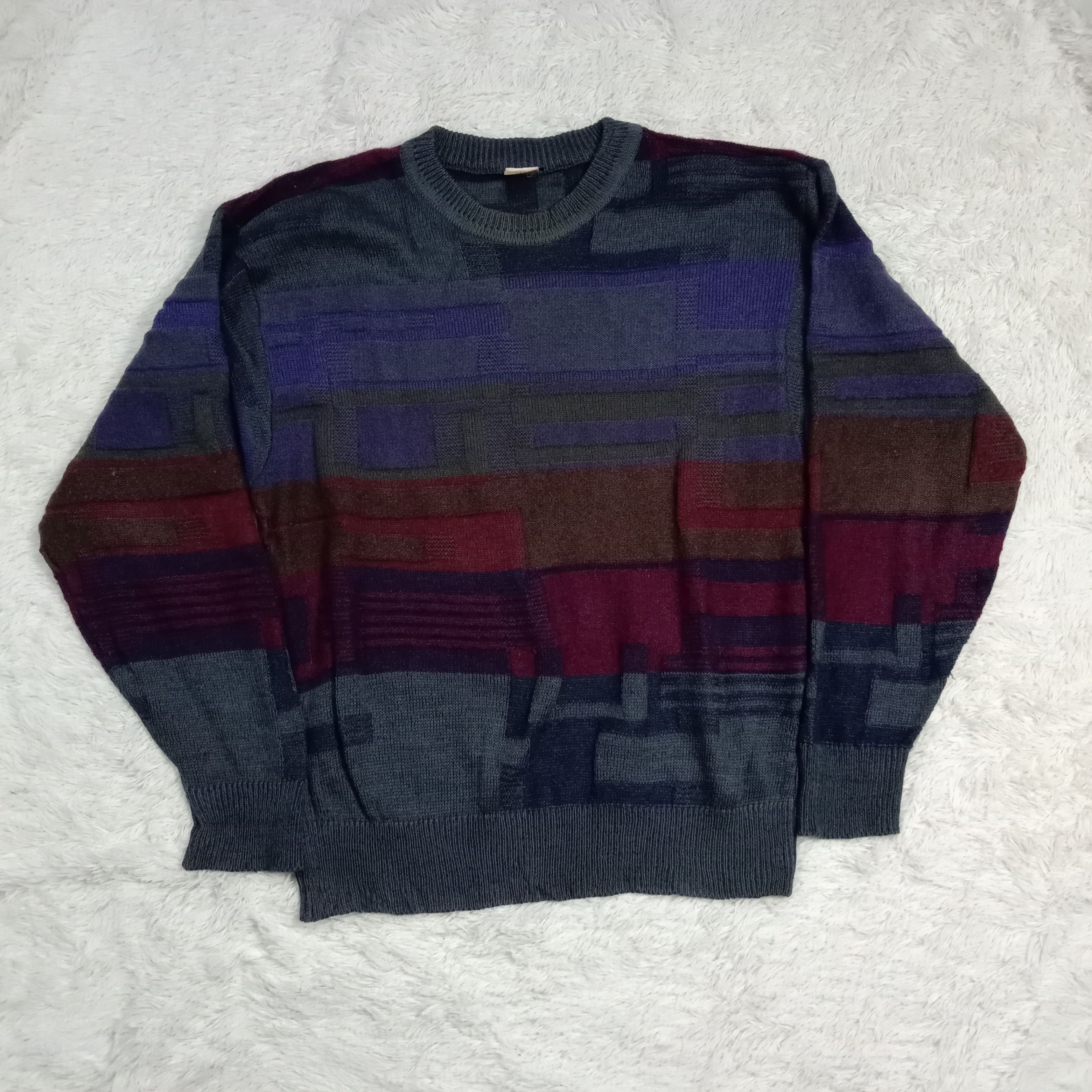 image of Archival Clothing x Coloured Cable Knit Sweater VTG 90's Knitwear Block Modigliani Uomo Roundneck S