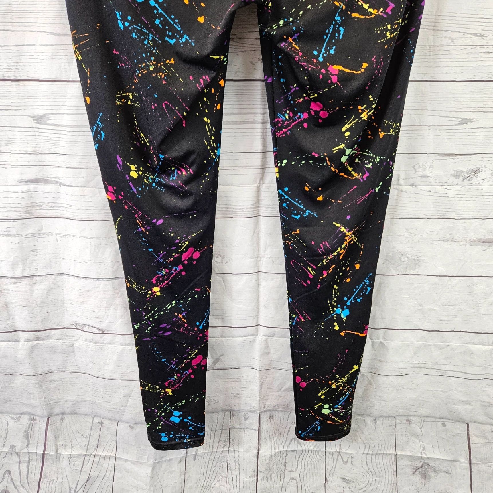 Pinko Tipsy Elves Leggings Womens M Black Pink Paint Splatter Multicolor 90s Colorful Logo? Size 32" / US 10 / IT 46 - 5 Thumbnail