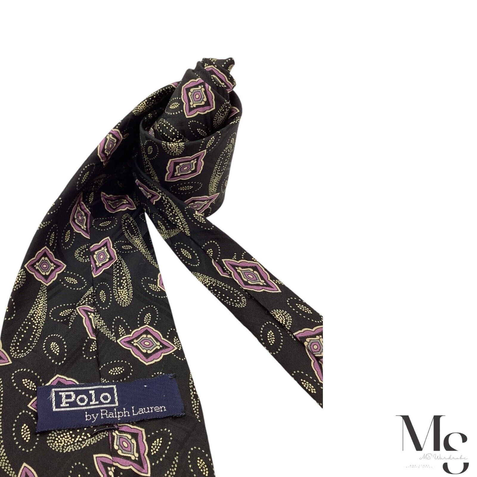 Polo Ralph Lauren POLO BY RALPH LAUREN Black Paisley Luxury Silk Tie H.Made In Size ONE SIZE - 4 Thumbnail