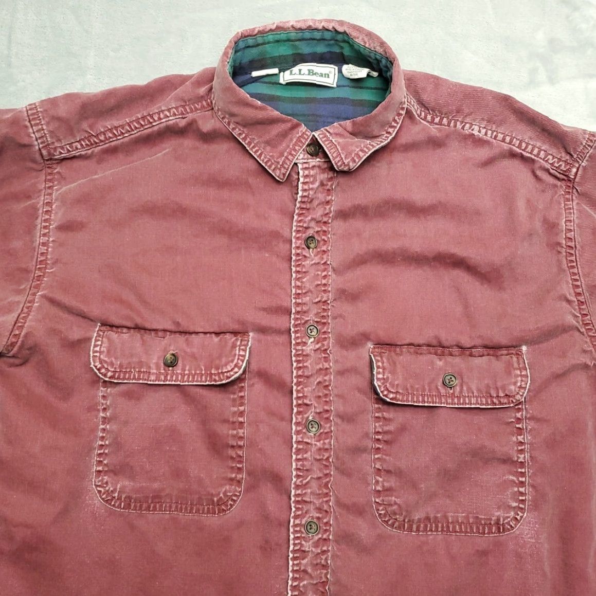 Vintage VINTAGE LL Bean Shirt Jacket Mens LT Canvas Faded Flannel Lined Shacket Canada Made Shirt Jacket Mens LT Red Solid Cotton All Seasons 90s? Size US L / EU 52-54 / 3 - 4 Thumbnail