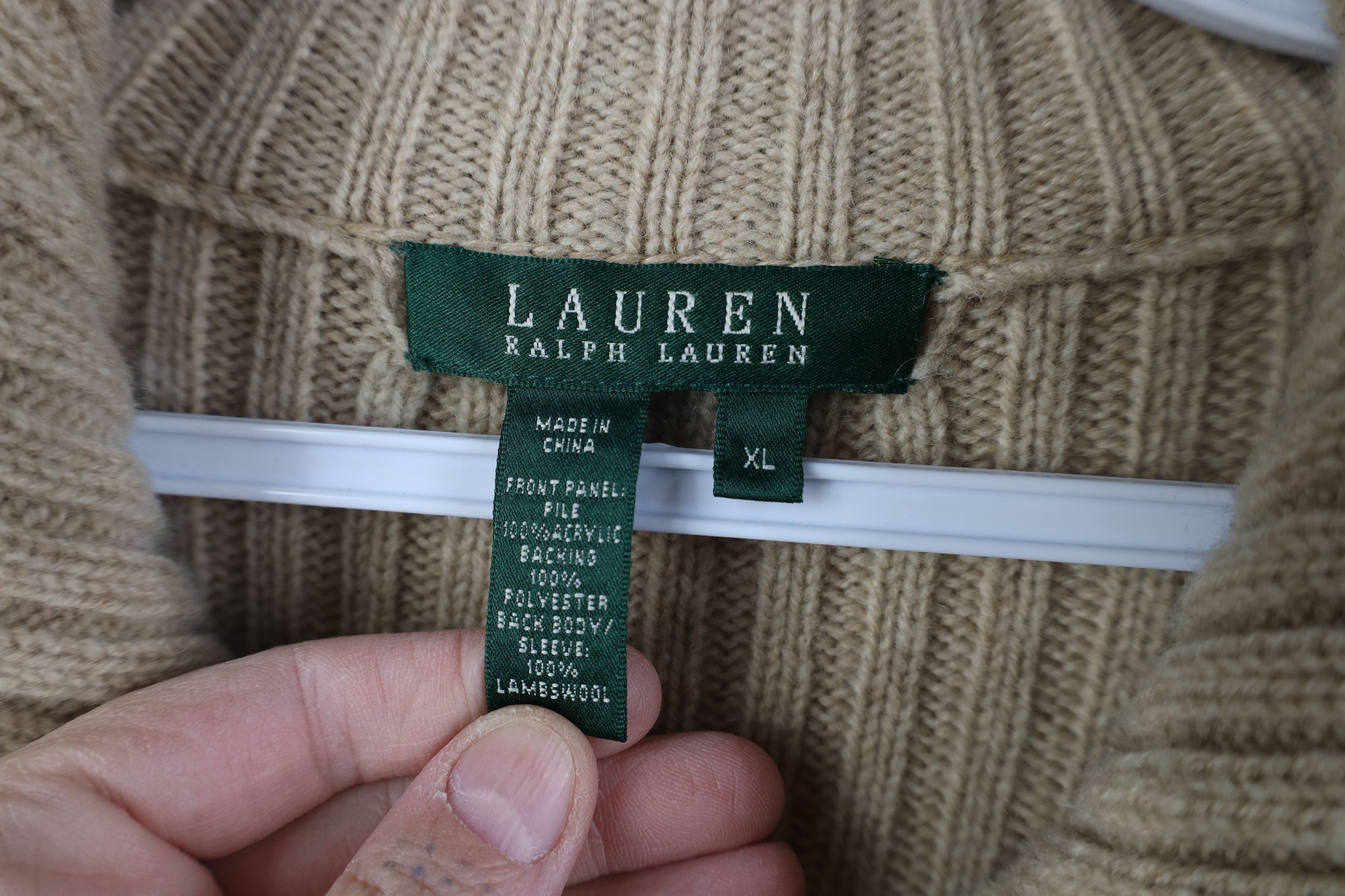 Ralph Lauren Vintage 90s Ralph Lauren Microfiber Sweater Jacket Beige Size XL / US 12-14 / IT 48-50 - 8 Thumbnail