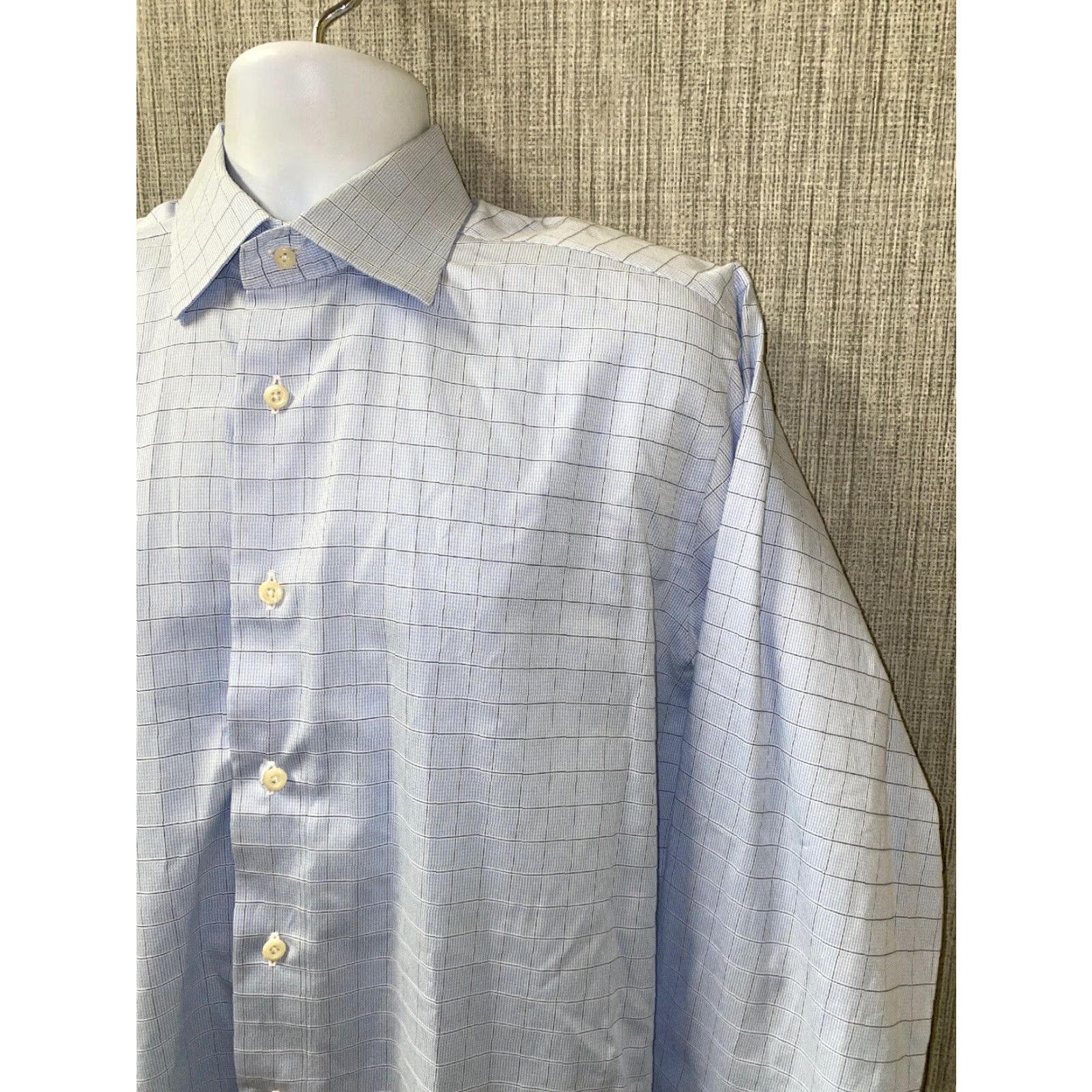 David Donahue VINTAGE David Donahue Mens Dress Shirt Long Sleeve Checkered Cotton Size 16 Blue Size 42R - 2 Thumbnail