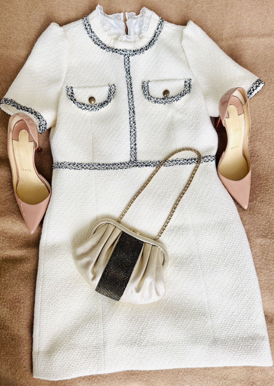 Sandro Sandro Paris Tweed Dress with Braid Trim – Cream/White Size M / US 6-8 / IT 42-44 - 11 Thumbnail