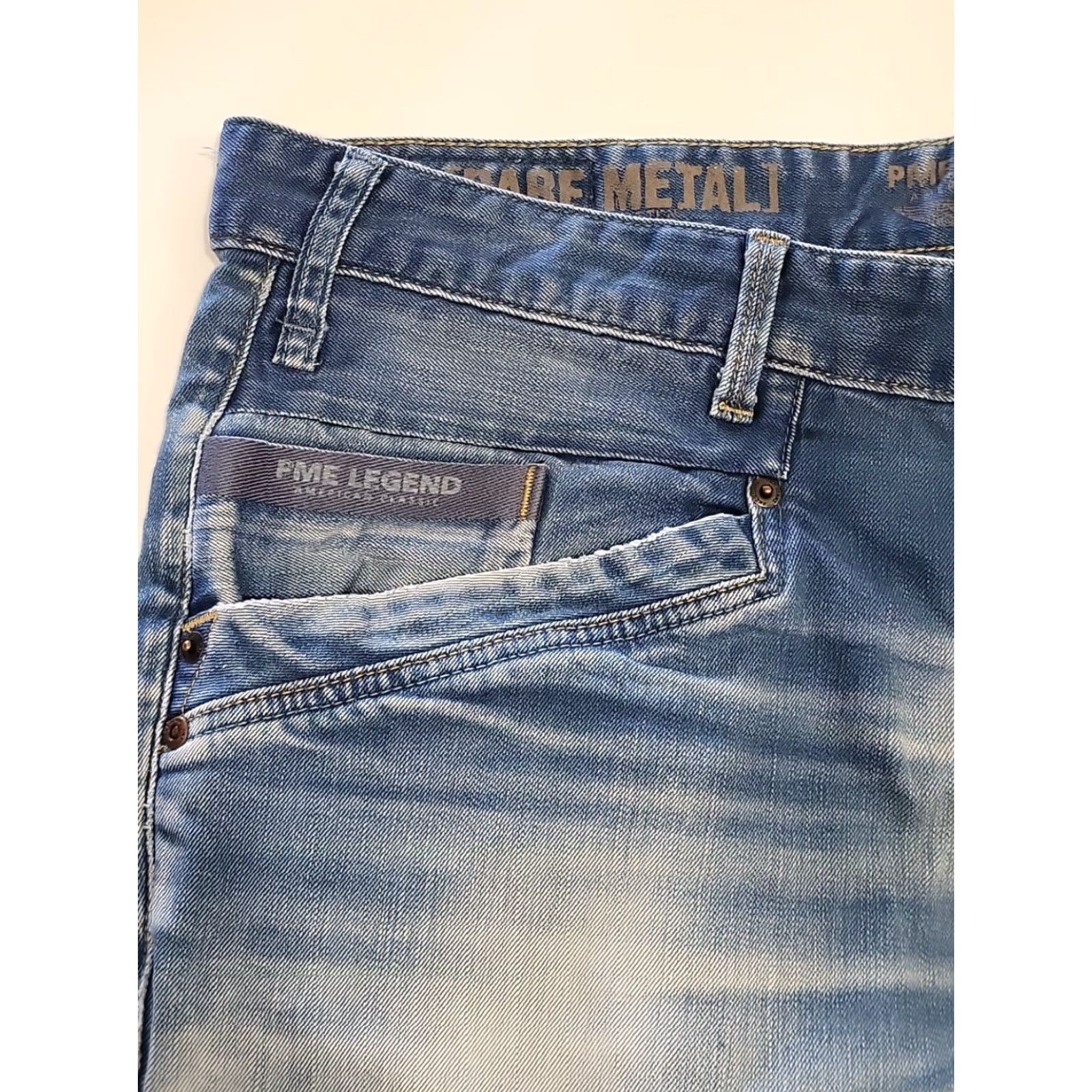 Vintage PME Legend Bare Metal Jeans Button Fly Blue Denim 38x34 Men Regular Straight 6-Pocket Whiskering Size US 38 / EU 54 - 6 Thumbnail