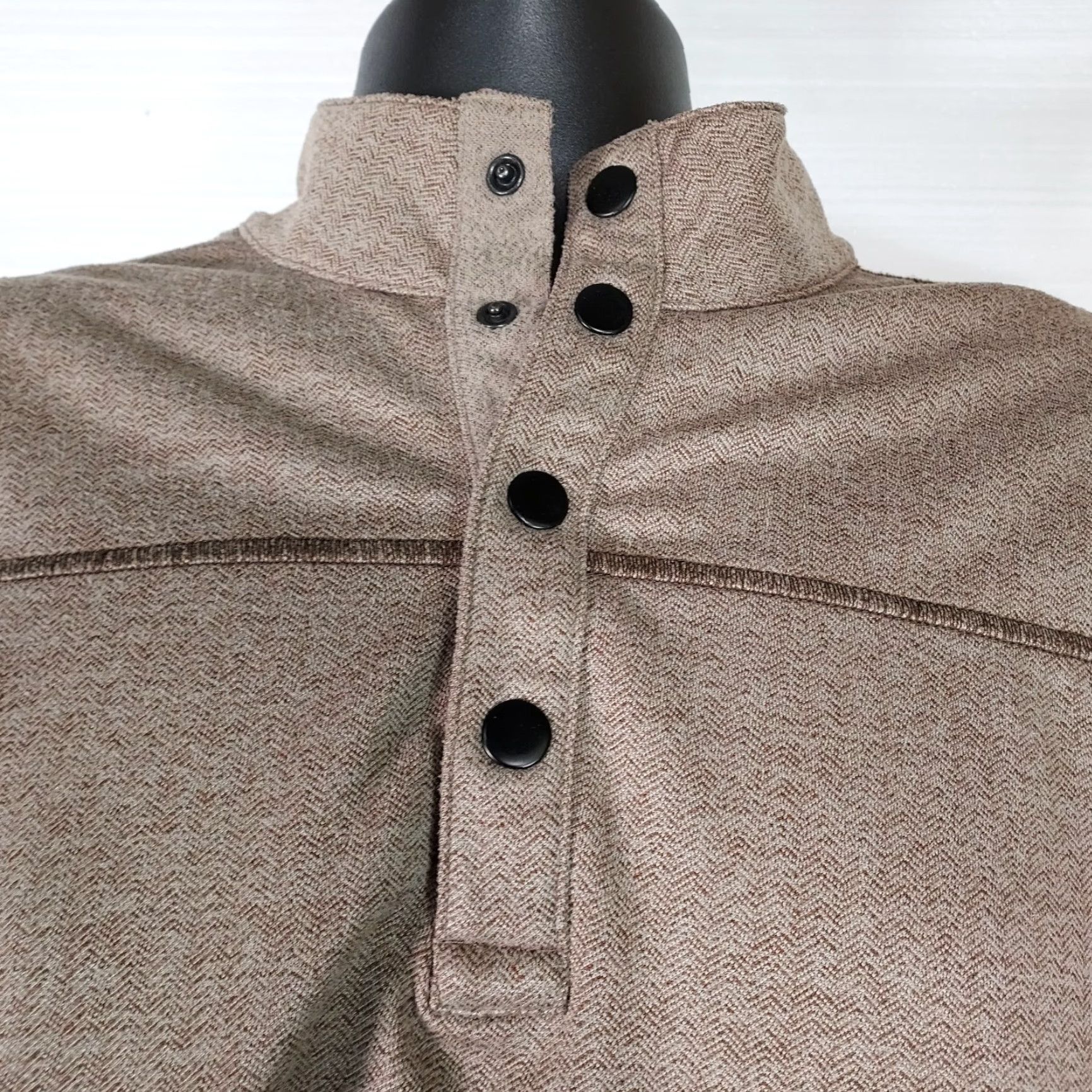 Roundtree & Yorke Roundtree & Yorke Performance Pullover Spandex 1/4 Snap Placket Brown L Large Mens Golf Activewear Mock Neck Knit Shirt Size US L / EU 52-54 / 3 - 5 Thumbnail