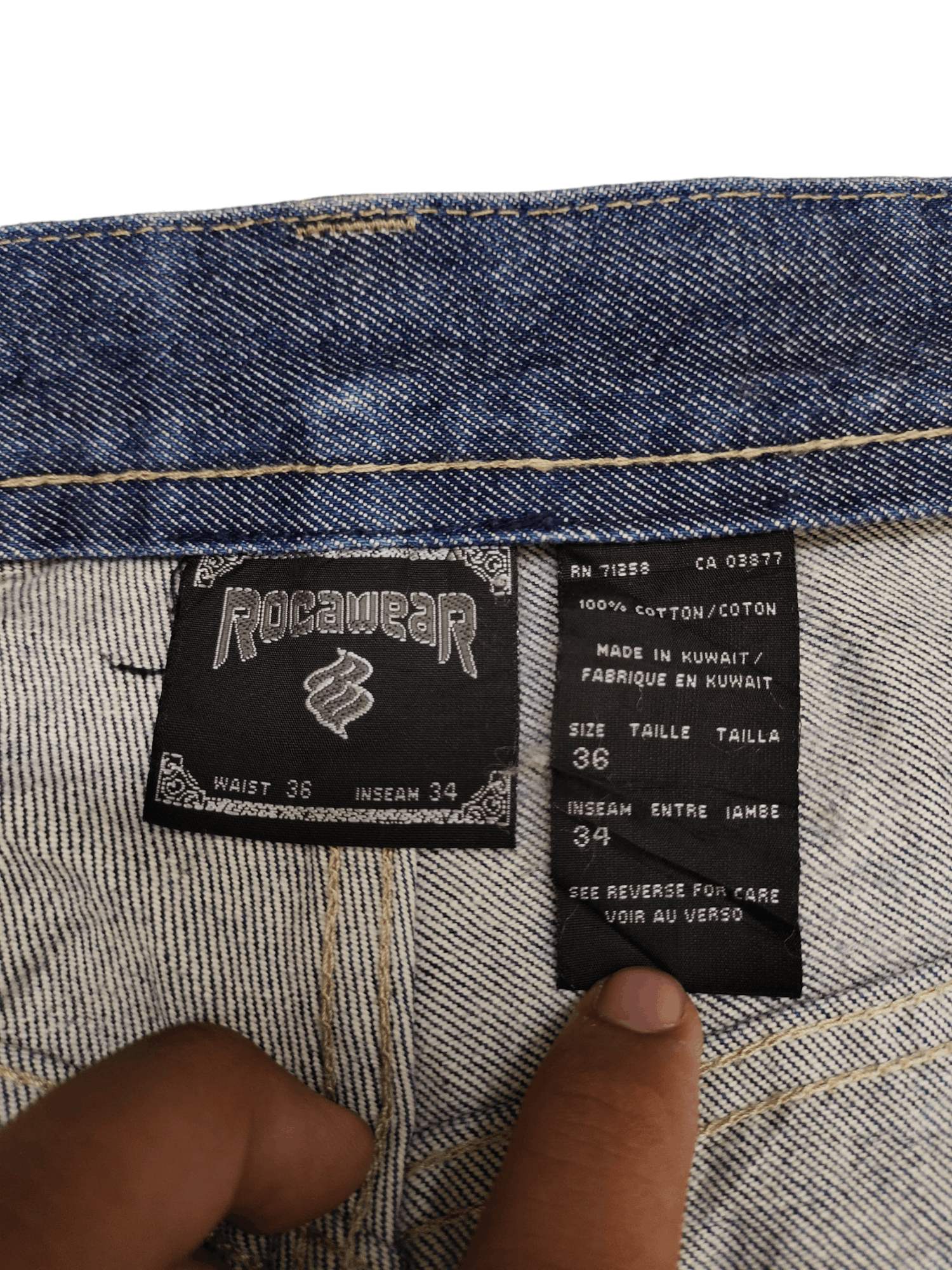 Rocawear Rocawear Distress Embroidered Wide Leg Denim Y2k Baggy Jean Size US 35 - 15 Thumbnail