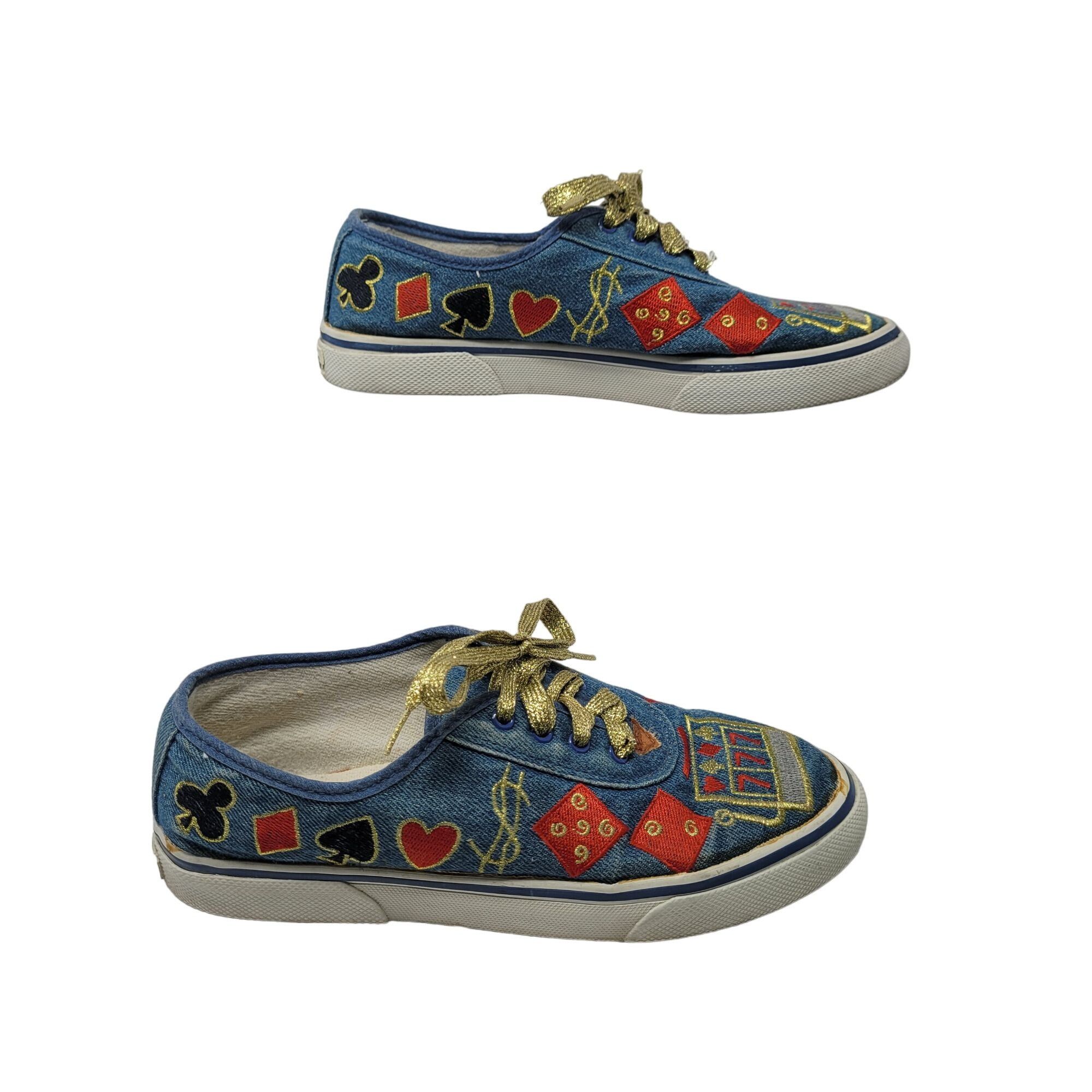 Vintage Vintage Novelty Sneakers 7 Blue Denim Lucky Cards Gambler Size US 7 / IT 37 - 4 Thumbnail