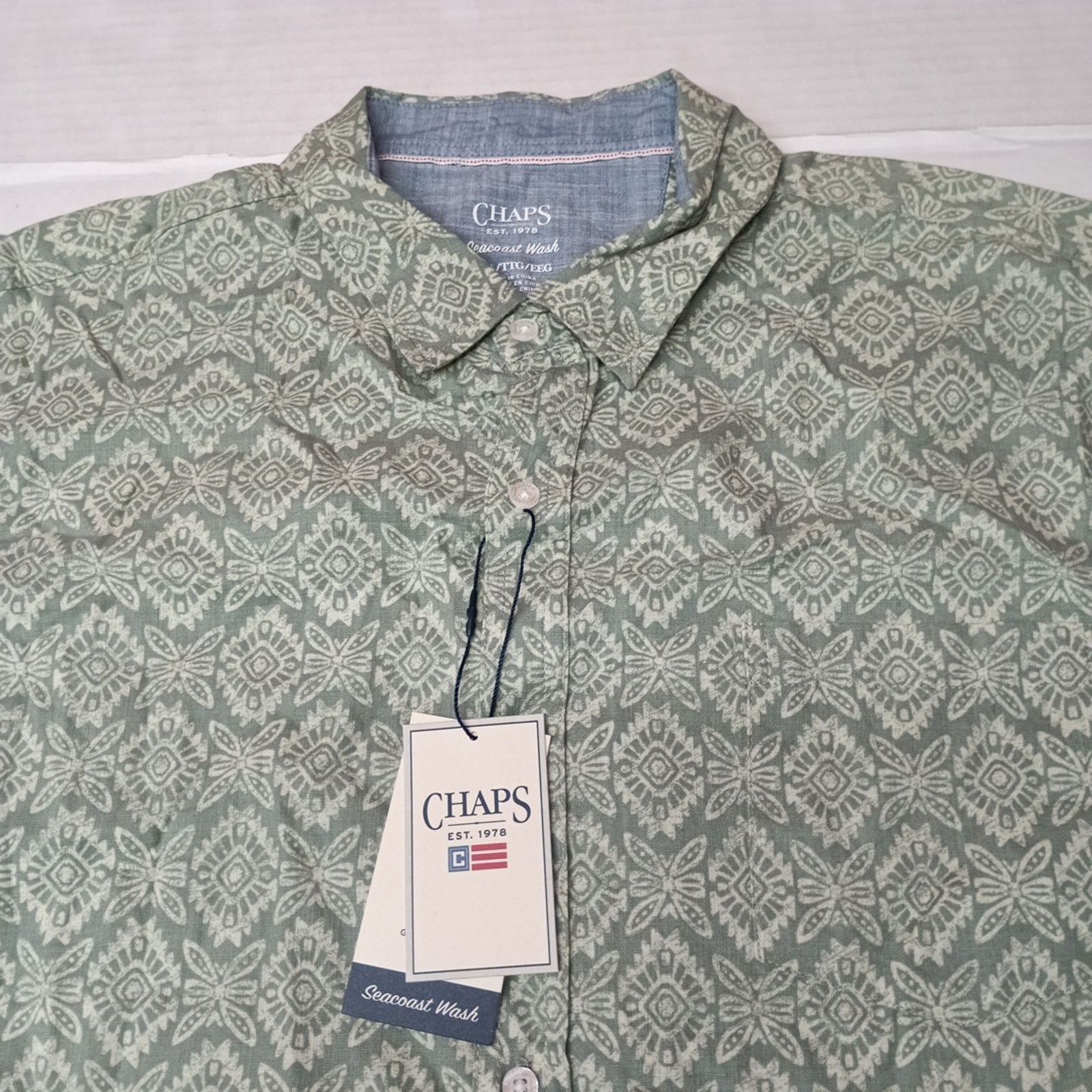 Chaps Chaps Seacoast Wash Chambray Shirt Men 2XL Green Aztec Print Size US XXL / EU 58 / 5 - 2 Thumbnail