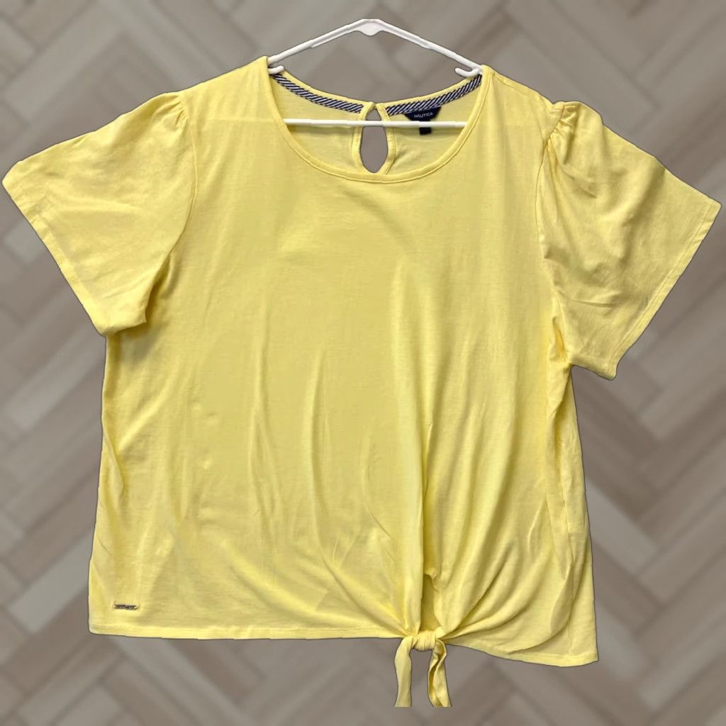 Nautica Nautica Tie Front Blouse Top Shirt Yellow XXL Crop Length /33-81 Size XXL / US 16-18 / IT 52-54 - 1 Thumbnail