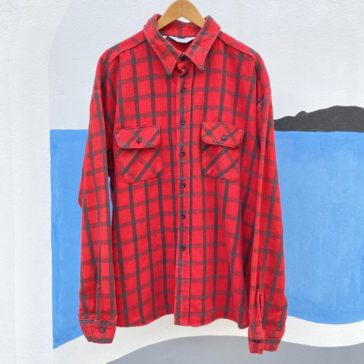 FiveBrother × Vintage FIVE BROTHER Red & Black Plaid Long-Sleeve Shirt. Size US XXL / EU 58 / 5 - 17 Thumbnail