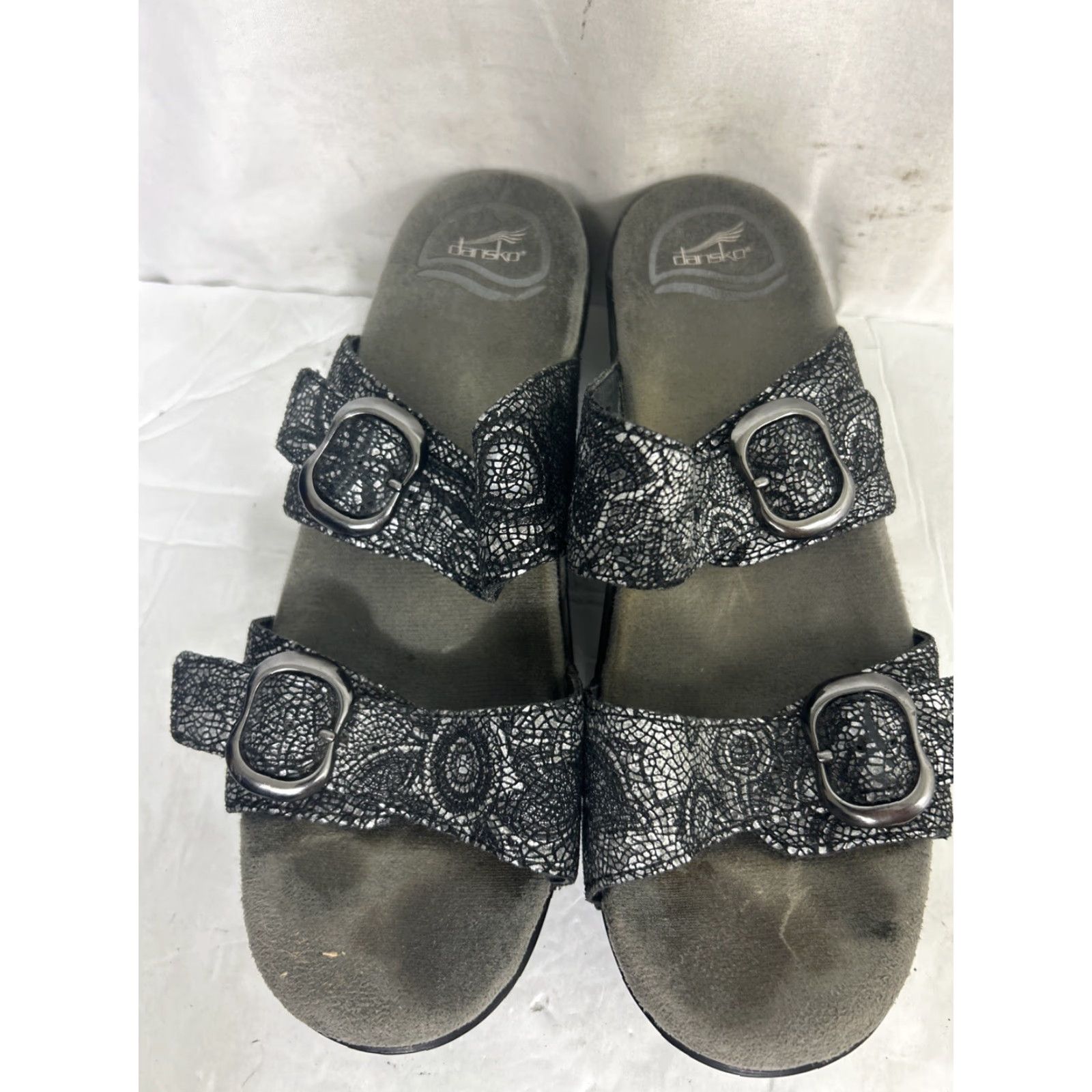 Dansko VINTAGE Dansko Womens Slide Double Strap Clog Sandals Black Gray Print Leather Size 37 Size US 7 / IT 37 - 6 Thumbnail