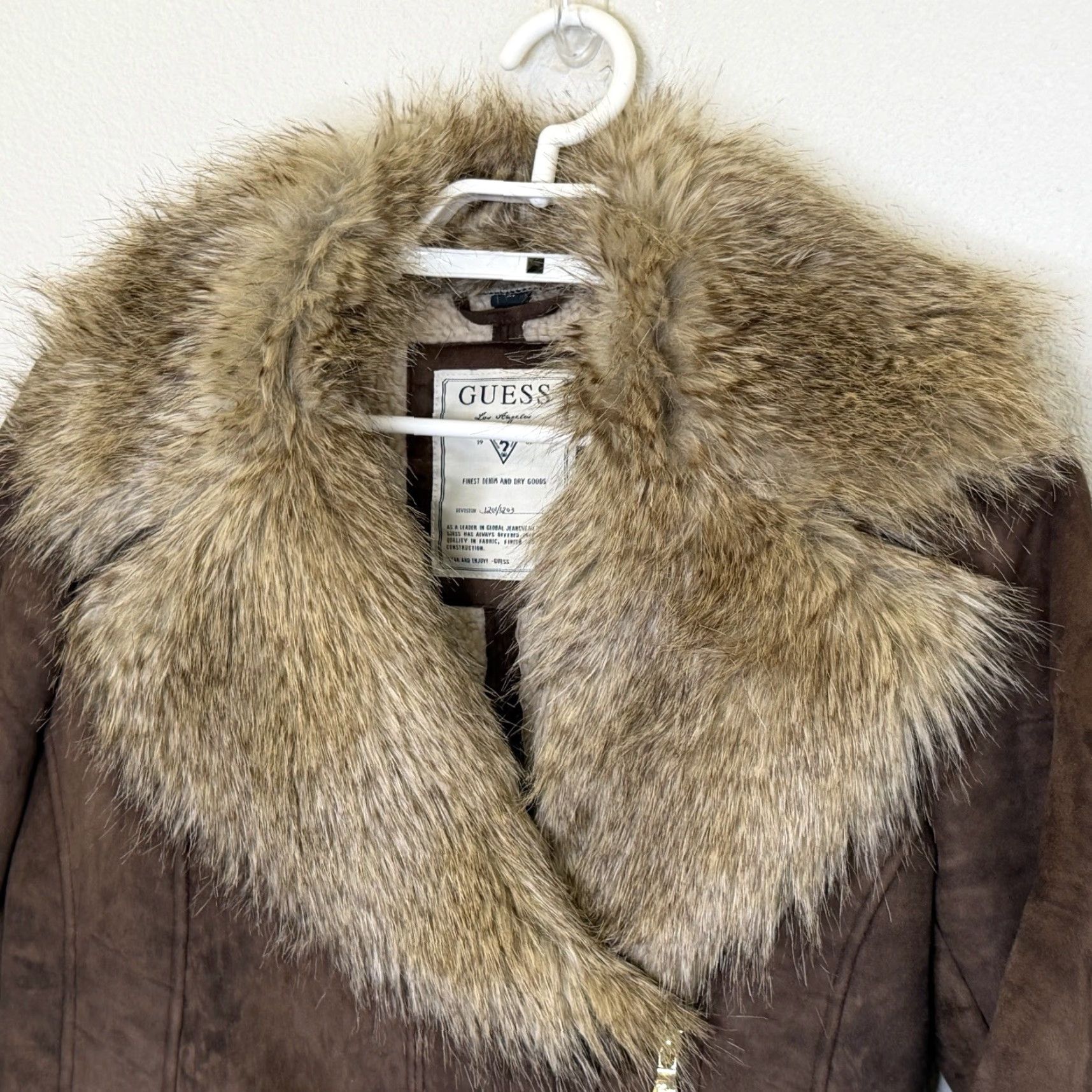 Guess VINTAGE GUESS Y2K Faux Suede Jacket Womens Medium Brown Fur Collar Zip Up Biker Size M / US 6-8 / IT 42-44 - 2 Thumbnail