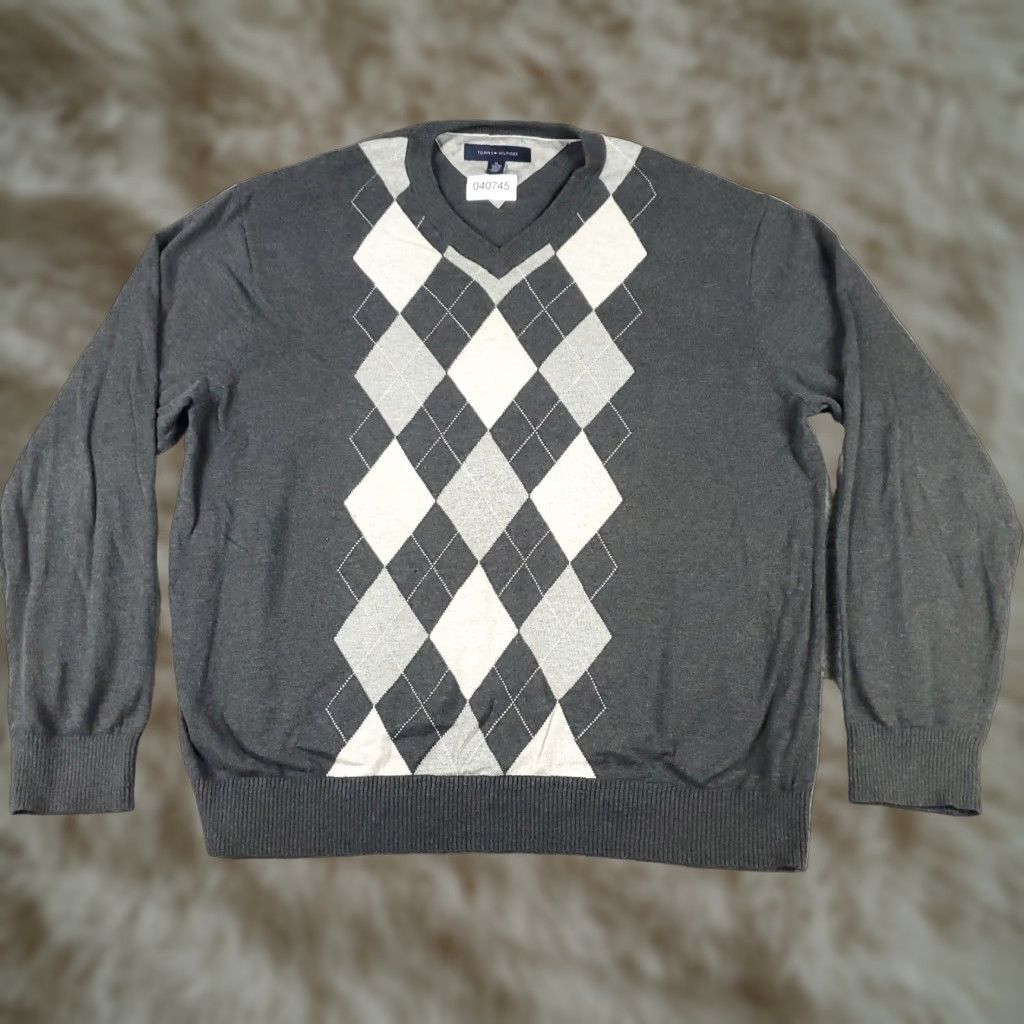 Tommy Hilfiger Tommy Hilfiger Mens Extra Large XL Gray Argyle Casual Pullover Sweatshirt Size US XL / EU 56 / 4 - 1 Thumbnail