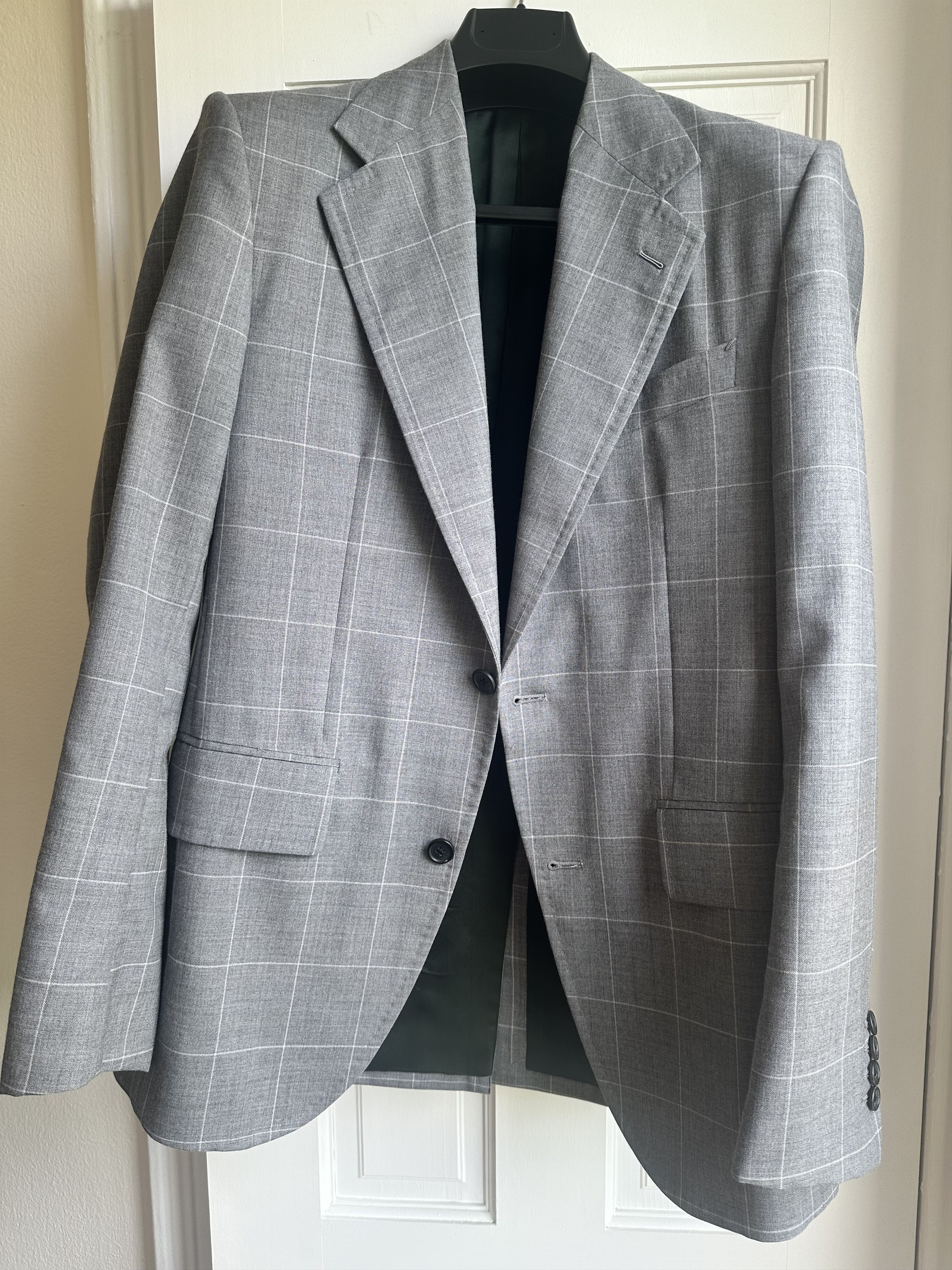 HUSBANDS SINGLE-BREASTED JACKET IN WOOL - GOLDEN FOX GREY WINDOWPANE Size 38R - 1 Thumbnail