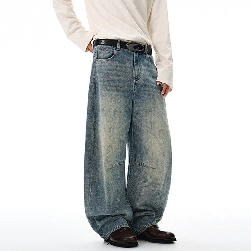 Vintage Men's wide-leg punk vintage washed distressed scimitar jeans Size US 32 / EU 48 - 1 Thumbnail
