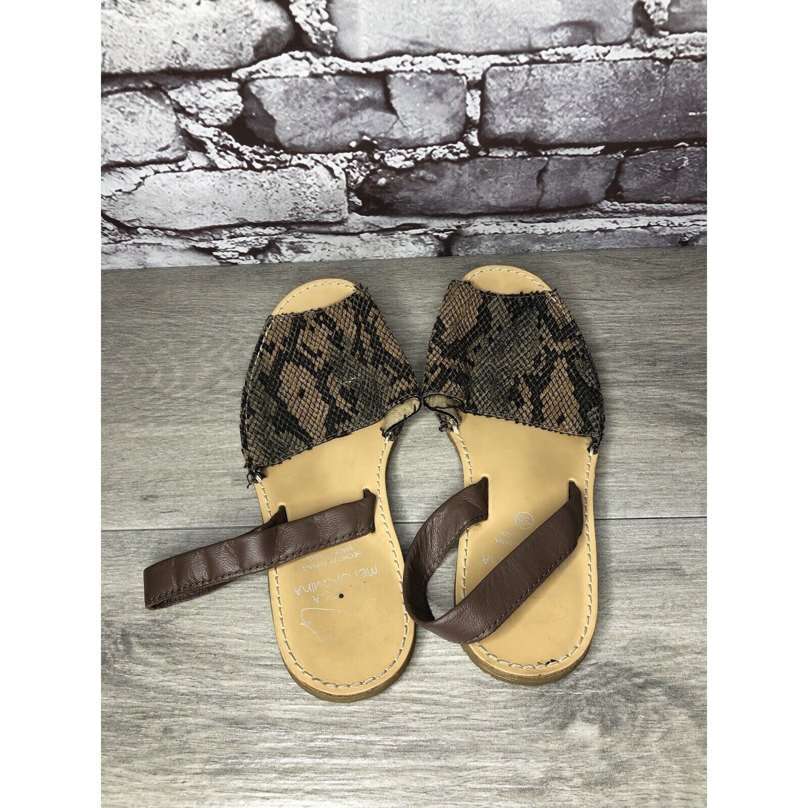 Other AVARCA MENORQUINA Brown Leather Snake Slingback Sandals Wome Size US 7.5 / IT 37.5 - 5 Thumbnail