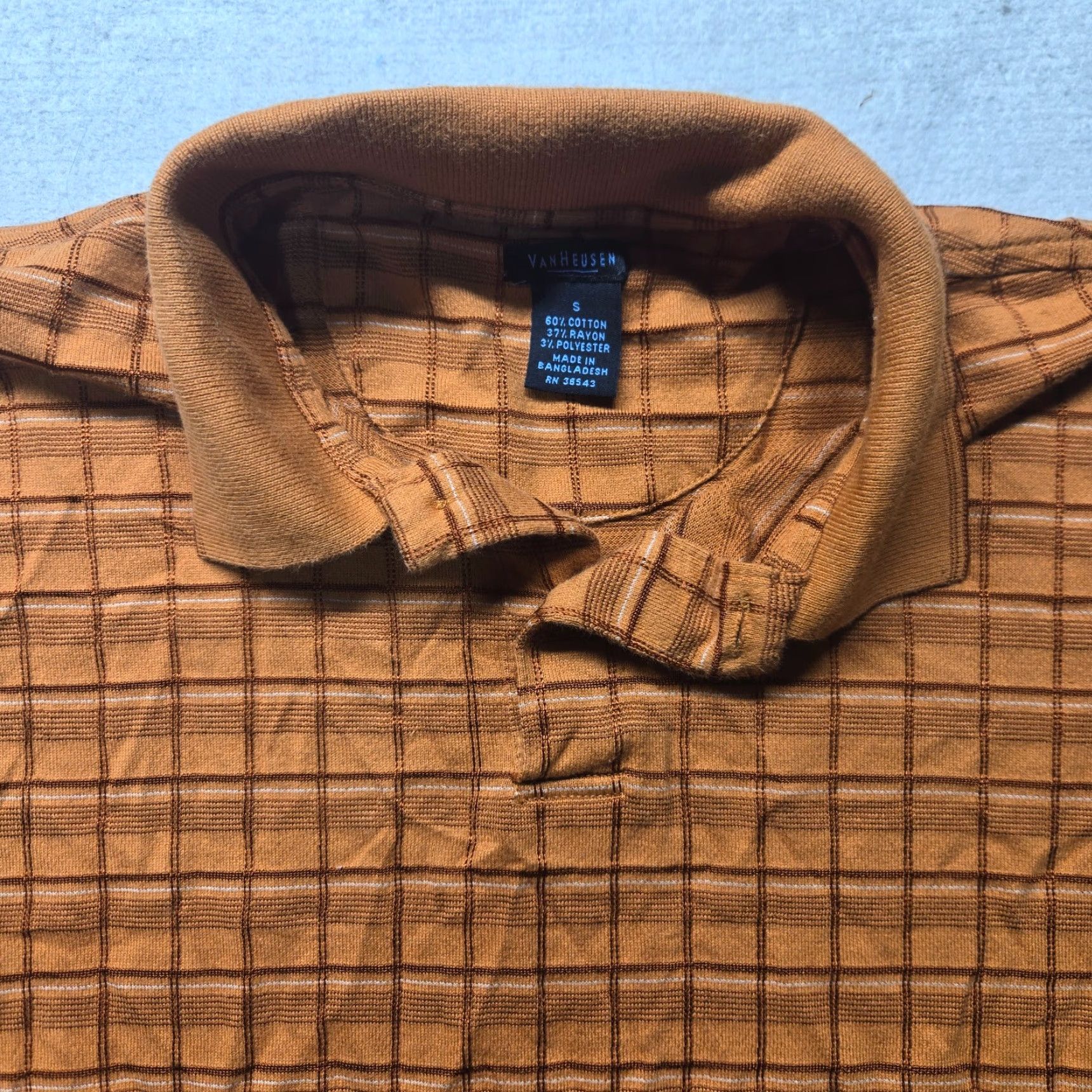 Van Heusen Van Heusen Shirt Polo Short Sleeve Adult S Orange Checkered Women’s Small Size 28" / US 6 / IT 42 - 2 Thumbnail