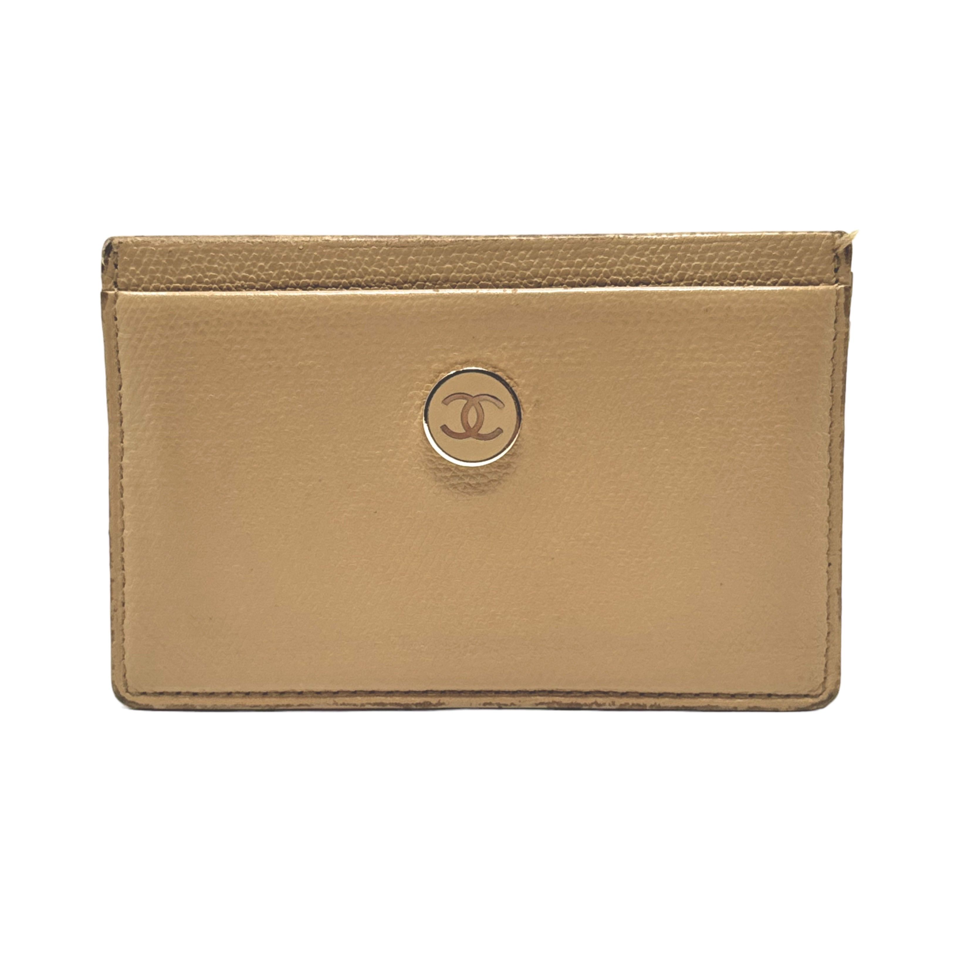 image of Chanel Caviar Cc Leather Card Holder in Beige, Women's