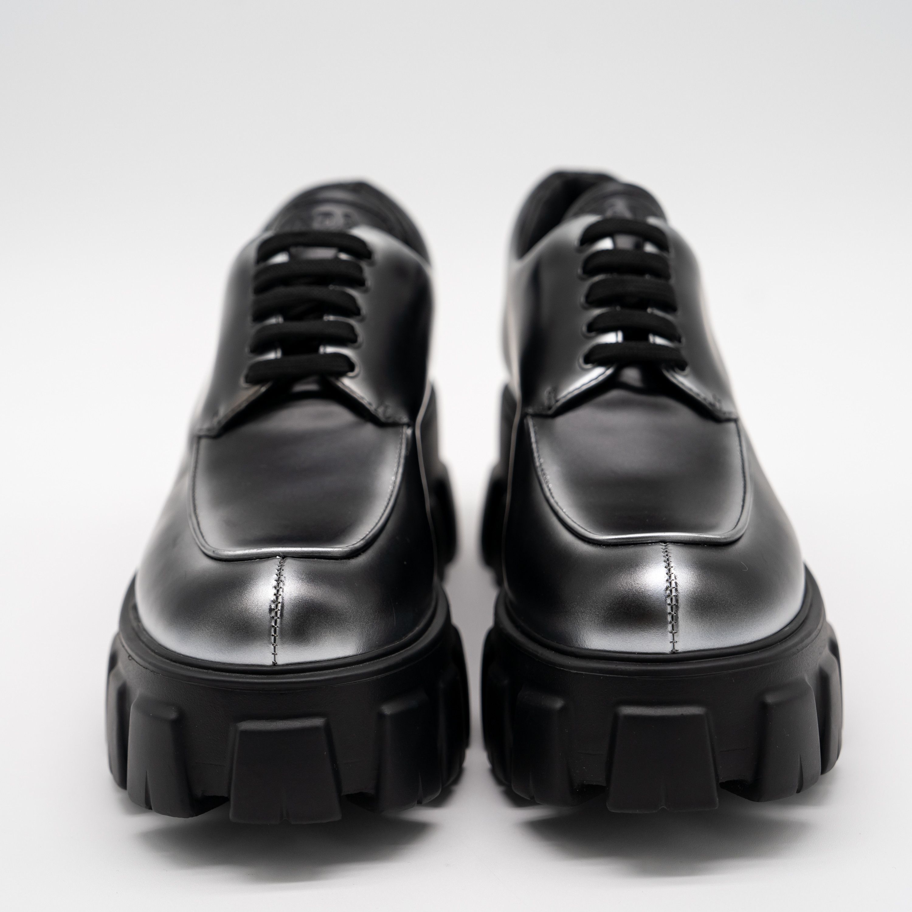 Prada Prada Monolith Brushed Leather Lace-up Shoes Black Silver Size US 9.5 / IT 39.5 - 2 Thumbnail