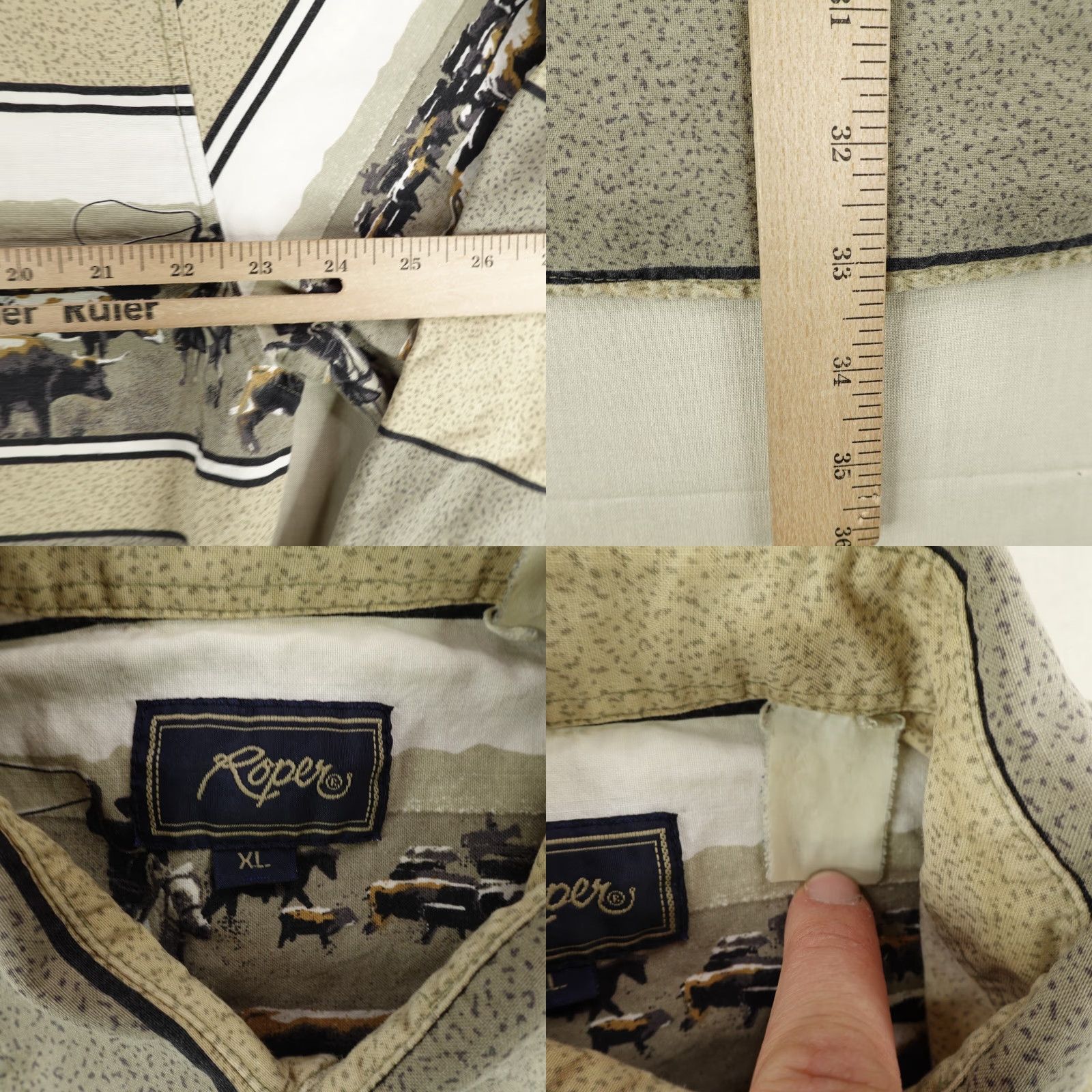 Roper VINTAGE Shirt Mens XL Beige Tan Stripes Western Pearl Snap Rodeo Rancher Horses Size US XL / EU 56 / 4 - 8 Thumbnail