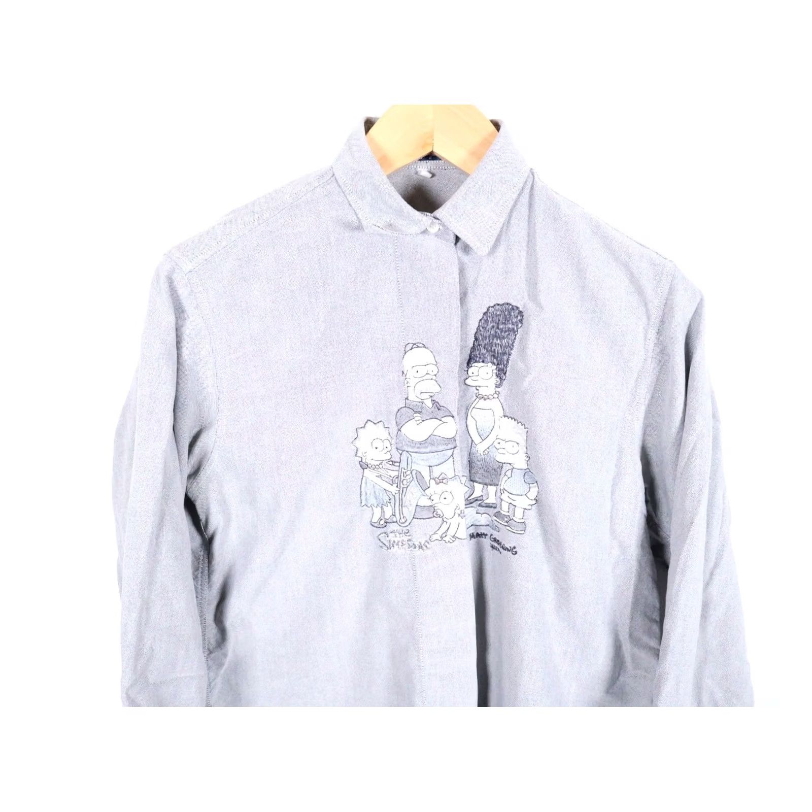Vintage Segreta Simpsons Shirt Women's Medium Gray Embroidered Italy Shirt Oxford Cotton Velour Casual Regular Button-Up Holiday Cartoon Retro Size M / US 6-8 / IT 42-44 - 4 Thumbnail