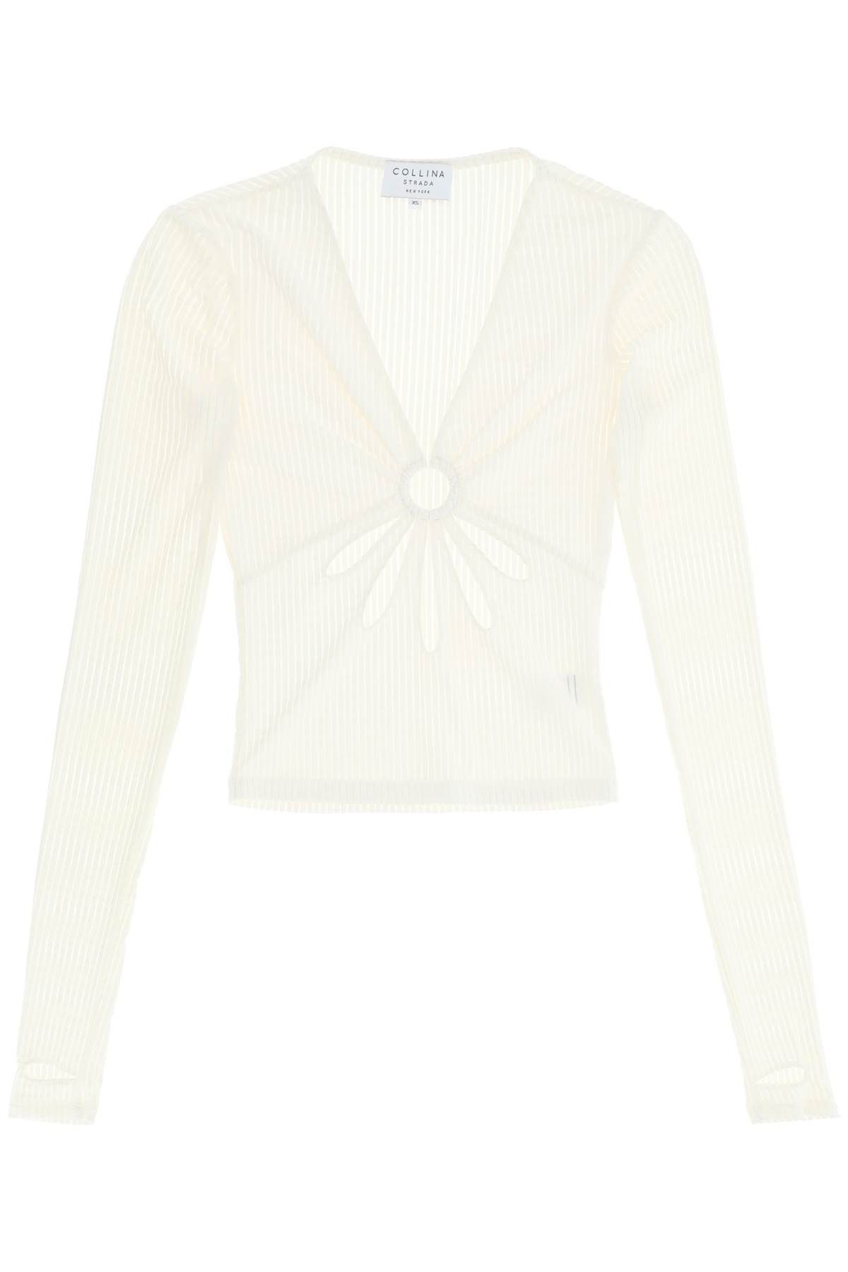image of Collina Strada 'flower' Top With Cut Outs in Sheersucker, Women's (Size Medium)