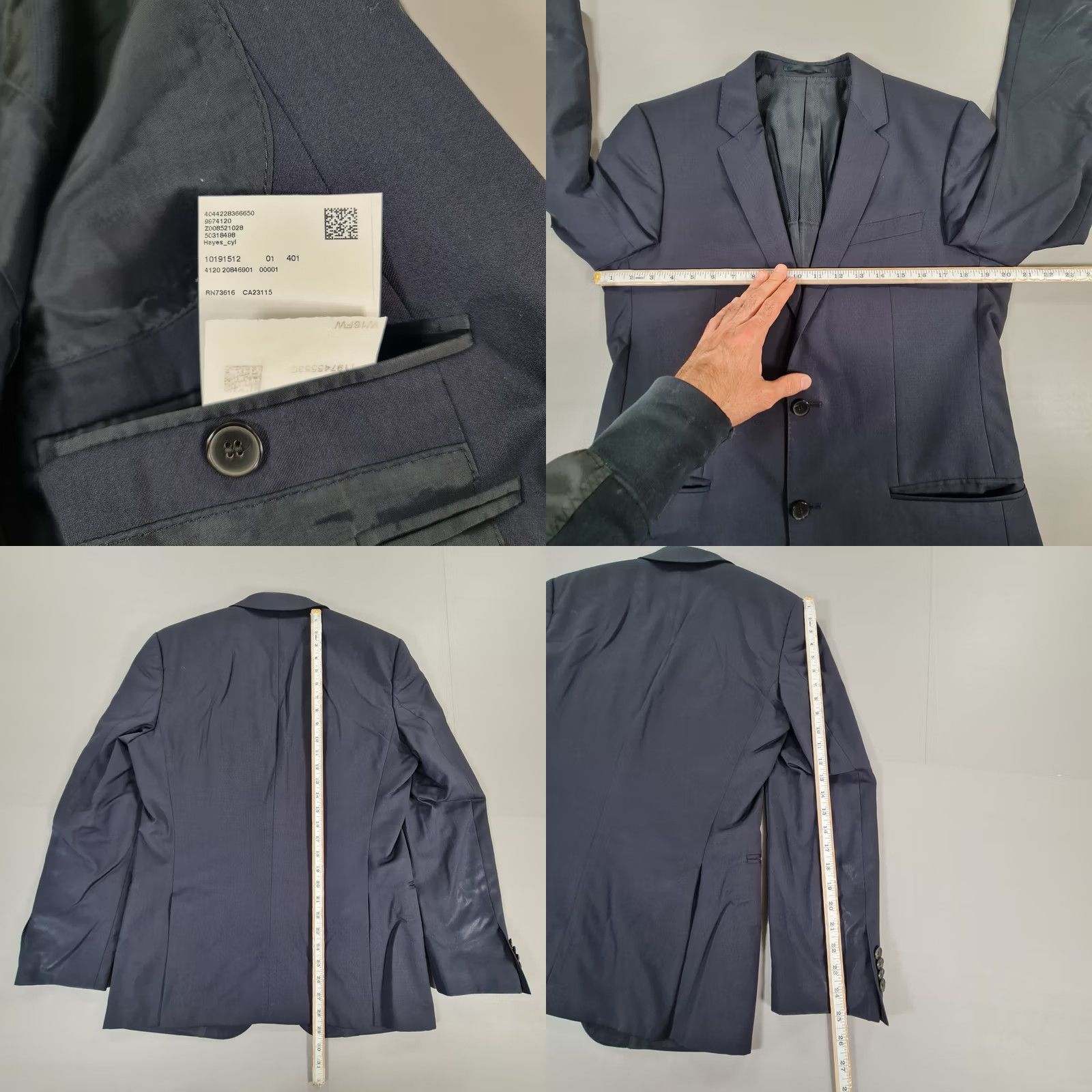 Hugo Boss HUGO BOSS Men Suit Jacket Navy Blue 38 R Super 120s Wool Guabello Hayes Size 38R - 8 Thumbnail