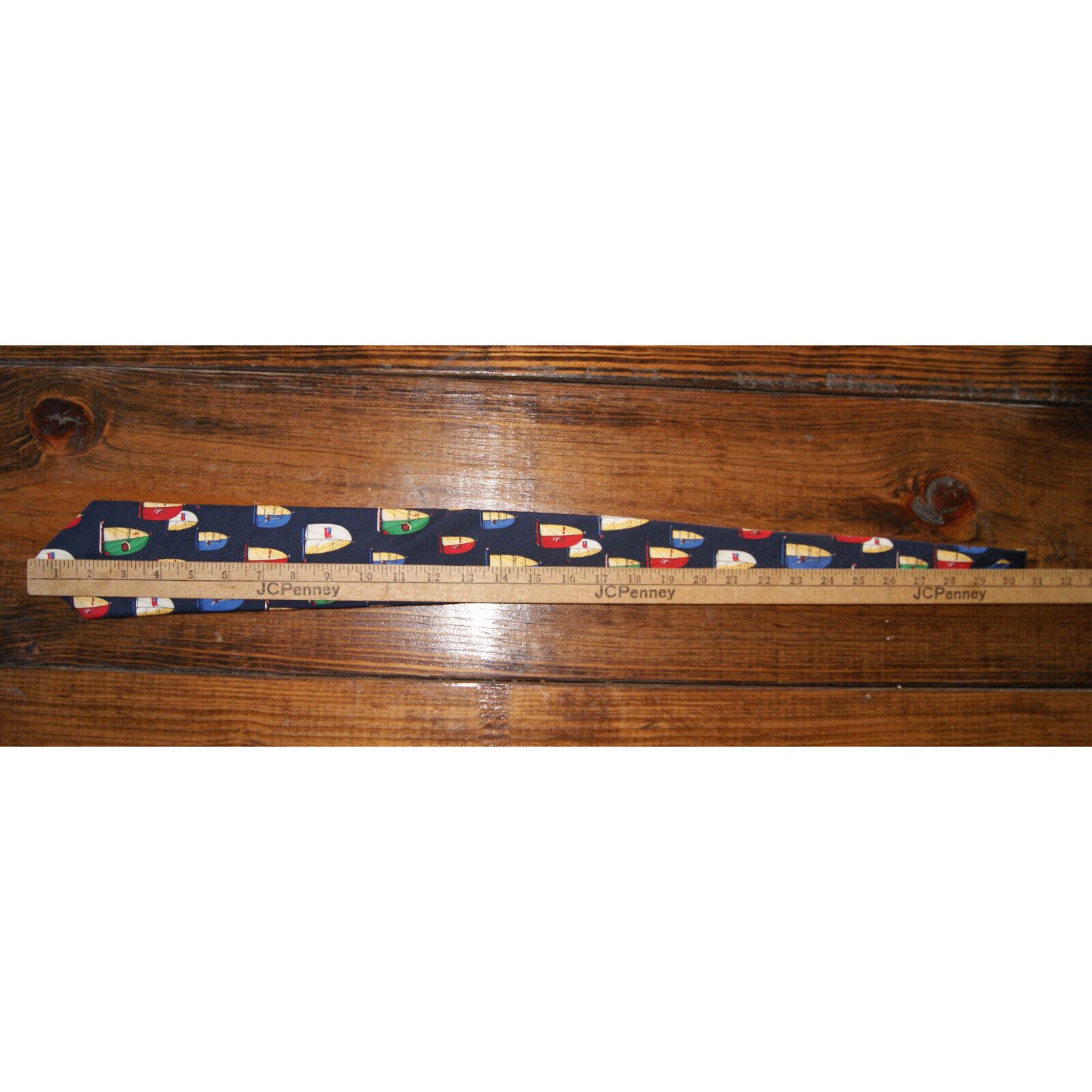 Lands' End Lands End 100% Silk Tie Sailboats Vtg 90s USA Hand Sewn Size ONE SIZE - 5 Thumbnail