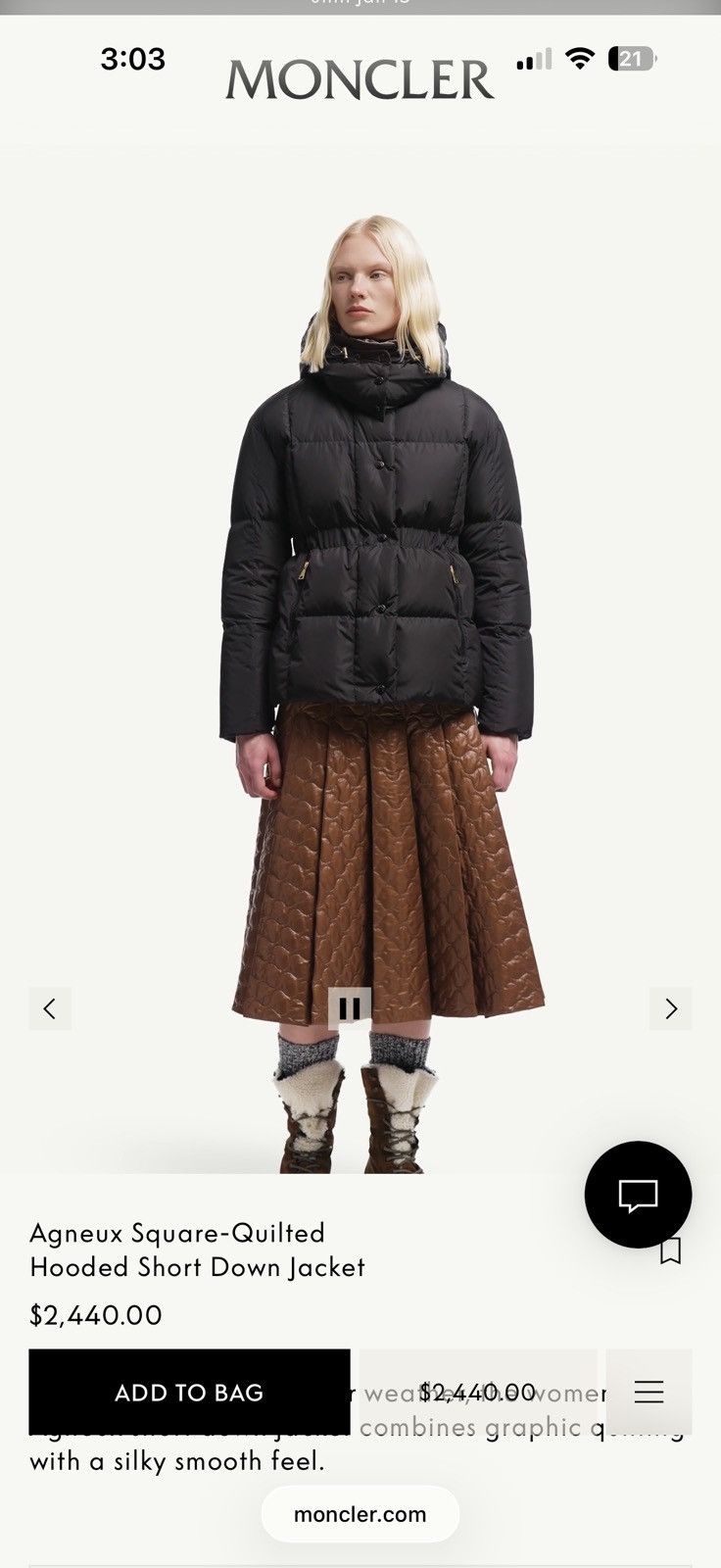 Moncler Moncler Agneux Square-Quilted Hooded Short Down Jacket Size XS / US 0-2 / IT 36-38 - 2 Thumbnail