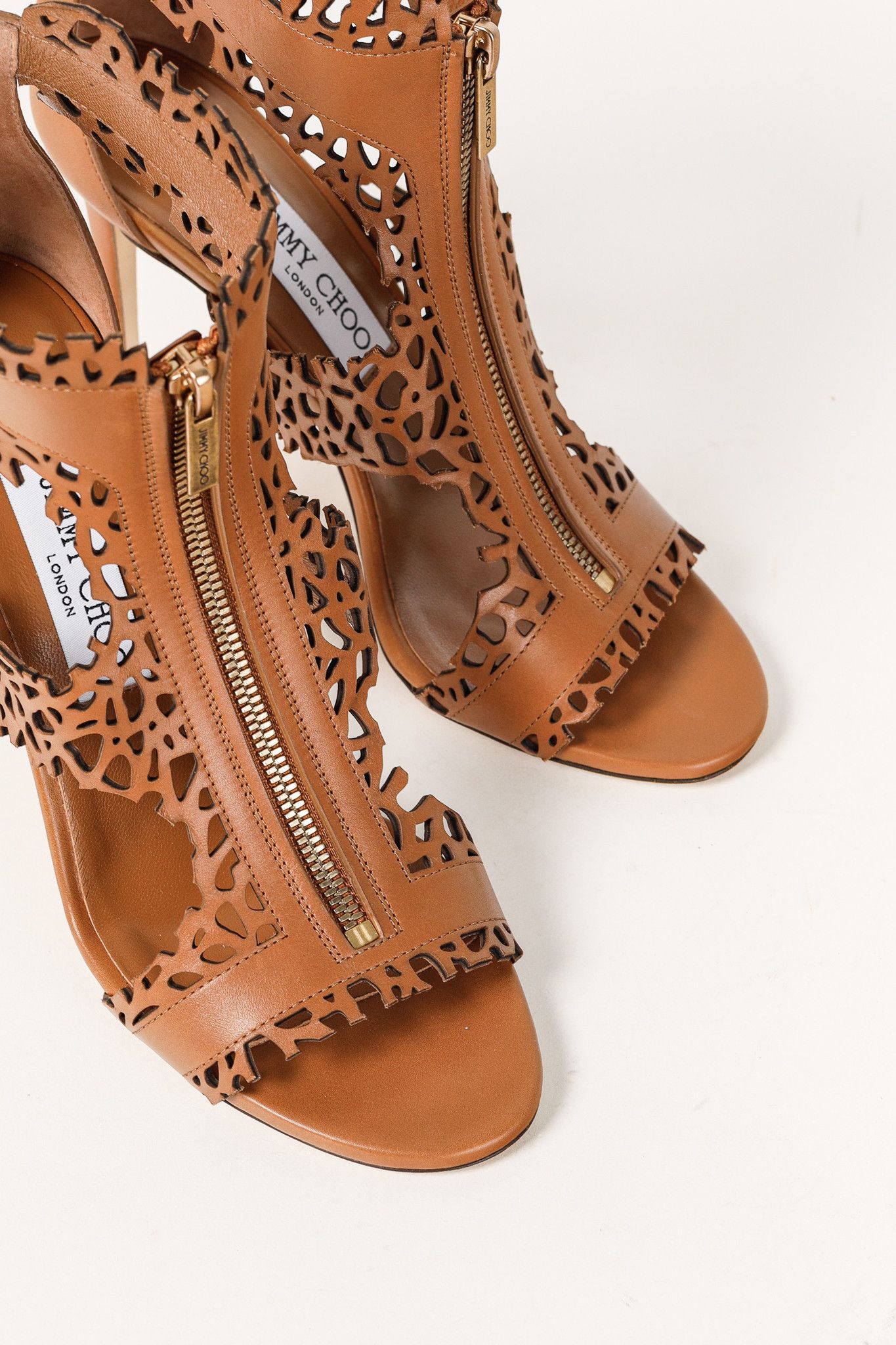 Jimmy Choo Jimmy Choo Megan 100 Laser-Cut Heels in Canyon Brown Leather Size US 8.5 / IT 38.5 - 6 Thumbnail