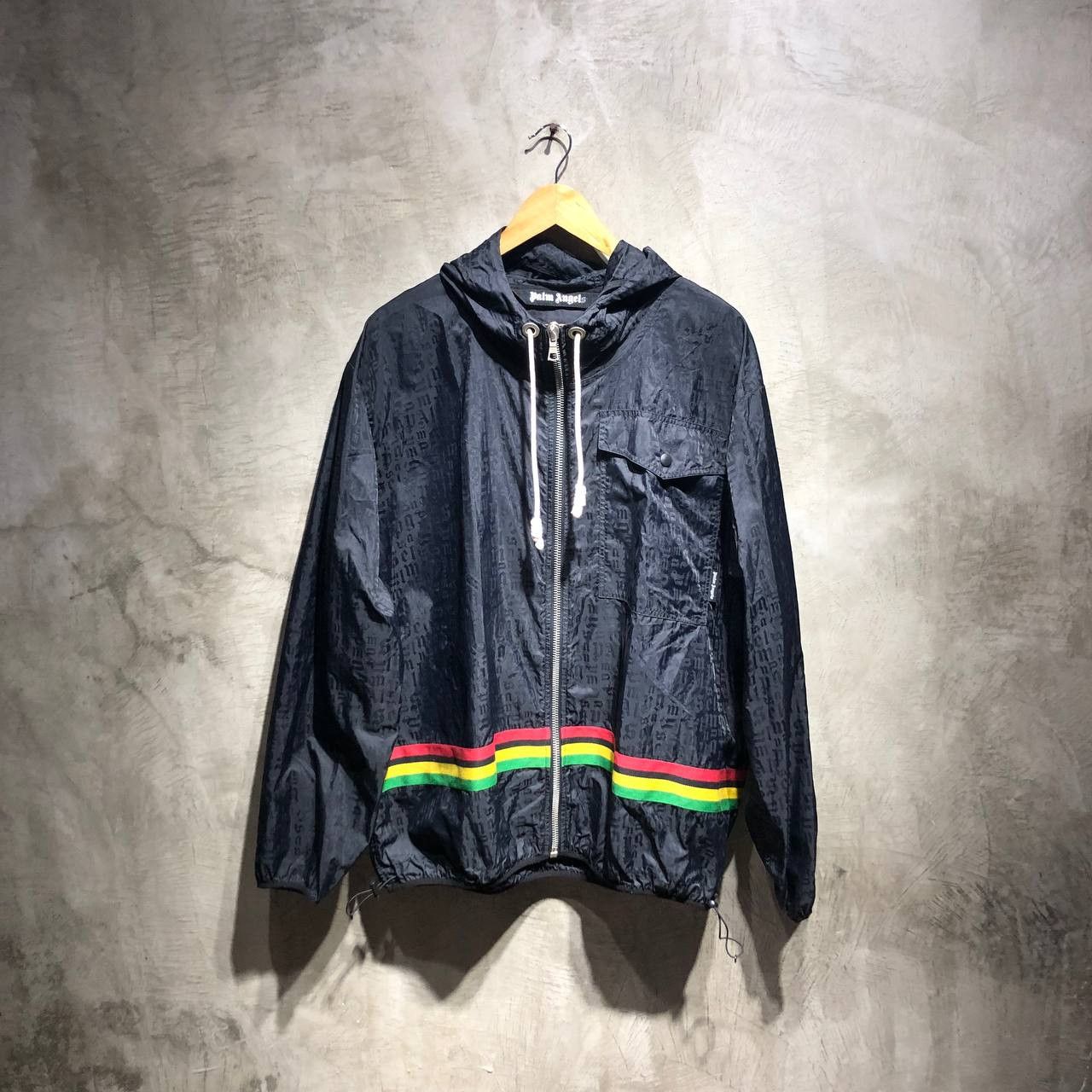image of Palm Angels Monogram Aop Zip Up Windbreaker Jacket in Black, Men's (Size 2XL)