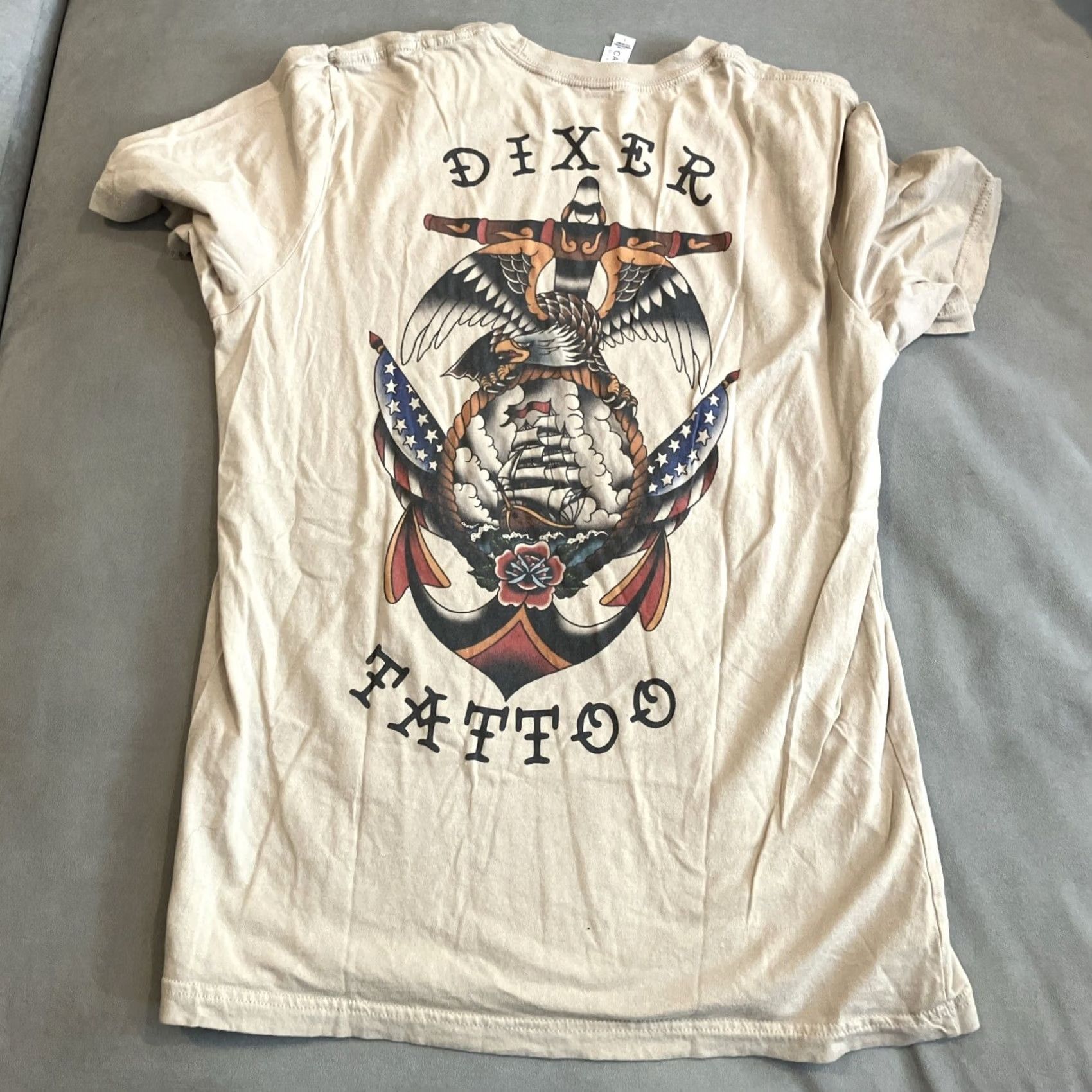 Vintage AWESOME - Dixer Tattoo Worldwide - Sailor Jerry - Double Sided Shirt - Large Beige Size US L / EU 52-54 / 3 - 4 Thumbnail