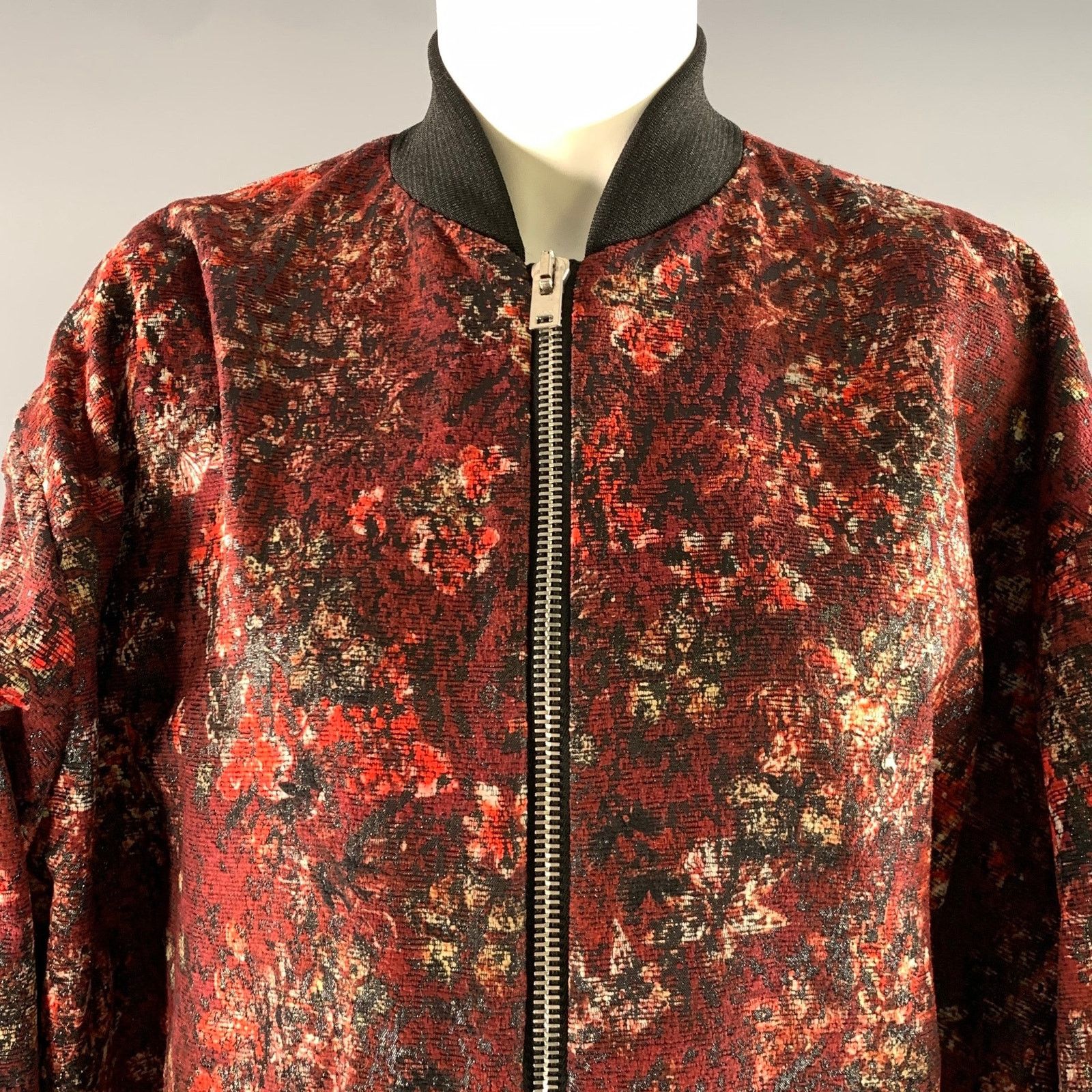 Iro IRO Size 4 Burgundy Red Polyester Floral Bomber Jacket Size US 4 / IT 34 - 2 Thumbnail