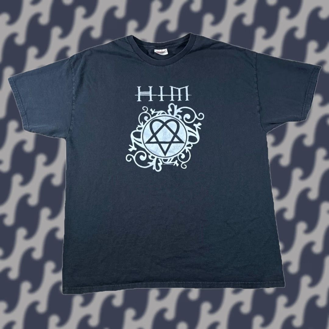 Hanes VINTAGE HIM Heartagram Graphic Black Rock Band T-Shirt Adult XL Men Short Sleeve Crew Neck Black 2004 Size US XL / EU 56 / 4 - 1 Thumbnail